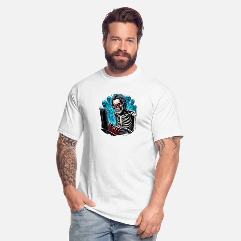 Gamer shirt design. Skeleton gaming in hell