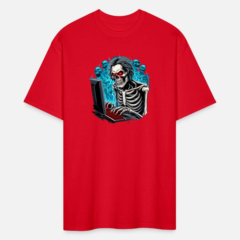 Gamer shirt design. Skeleton gaming in hell