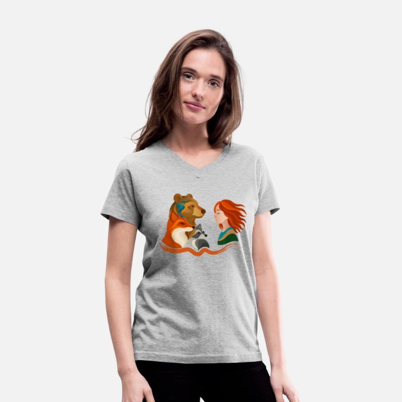 Girl with Red Hair and Forest Animals