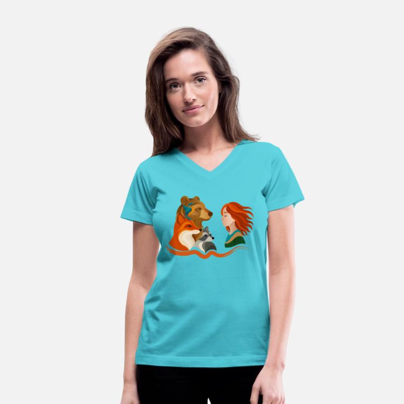 Girl with Red Hair and Forest Animals