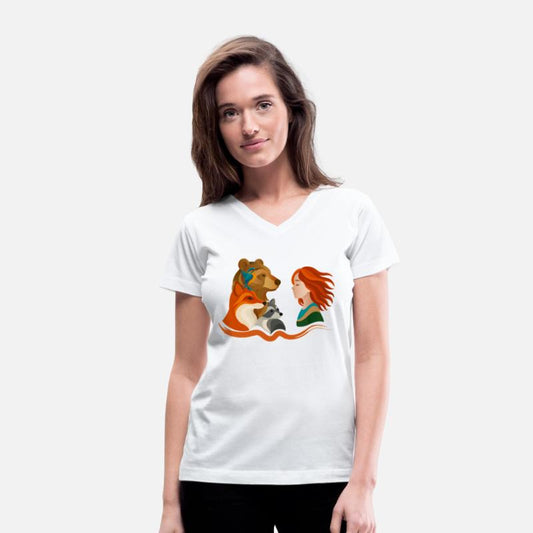 Girl with Red Hair and Forest Animals