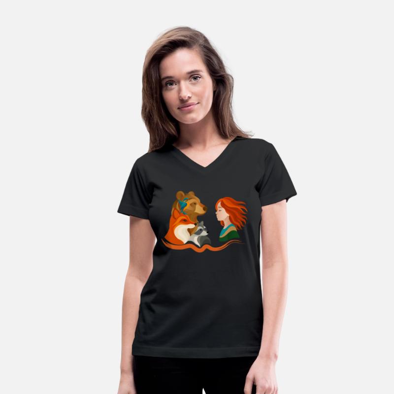 Girl with Red Hair and Forest Animals
