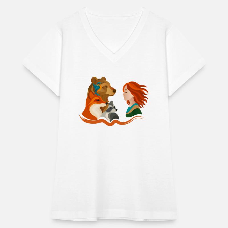 Girl with Red Hair and Forest Animals