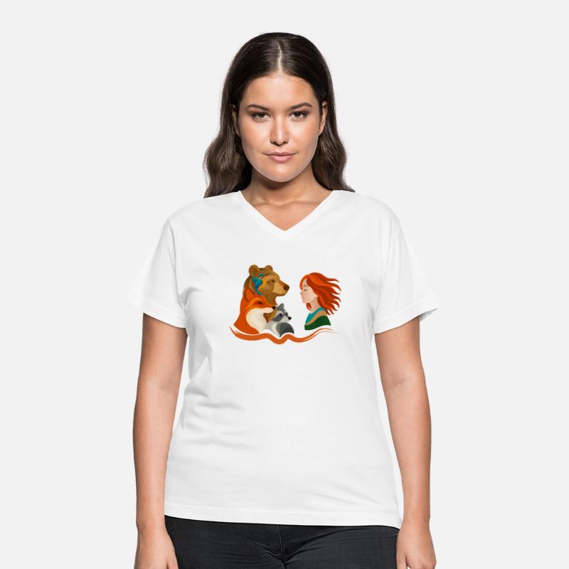 Girl with Red Hair and Forest Animals