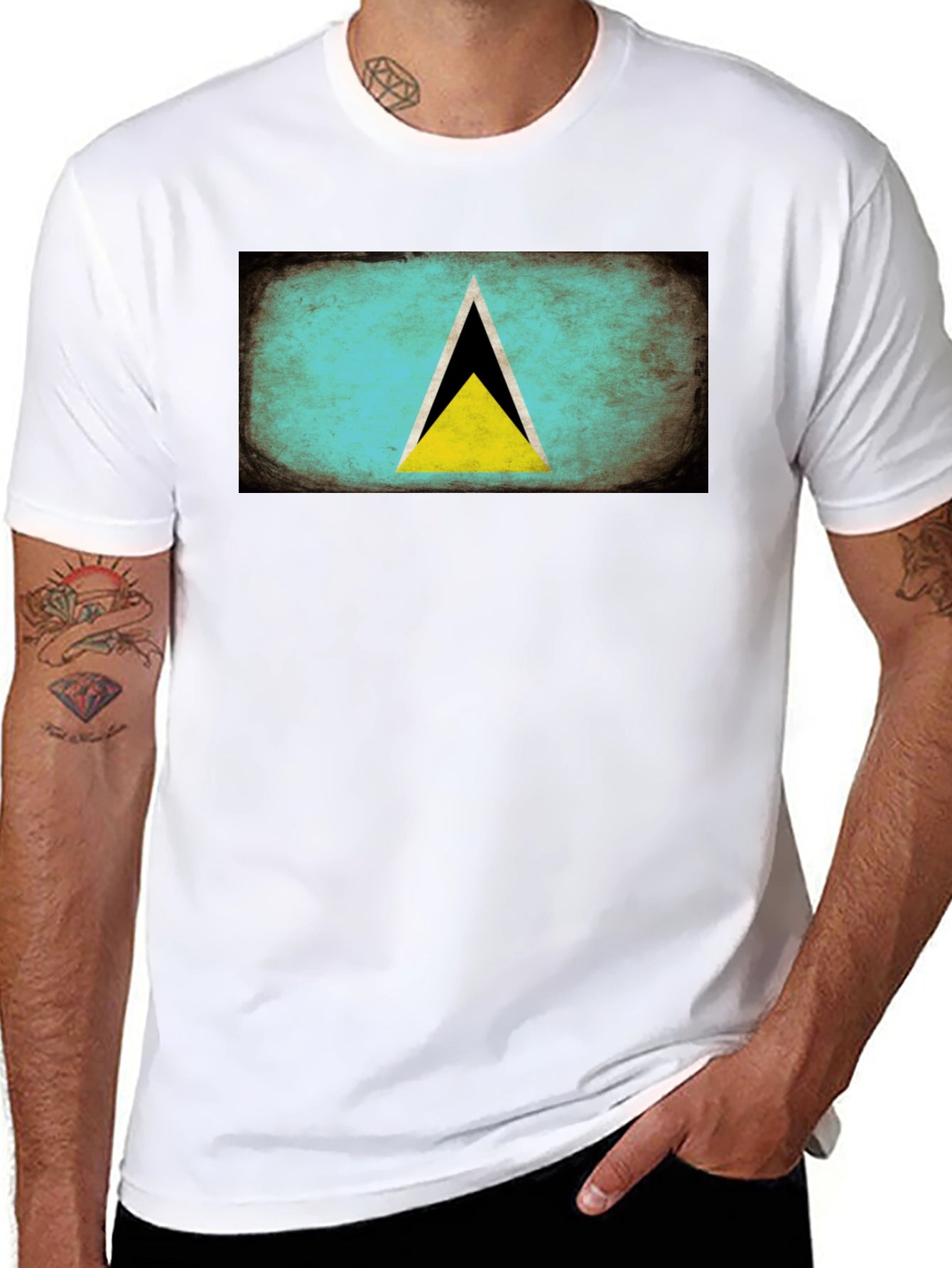 Saint Lucia Flag T-Shirt - Distressed Design