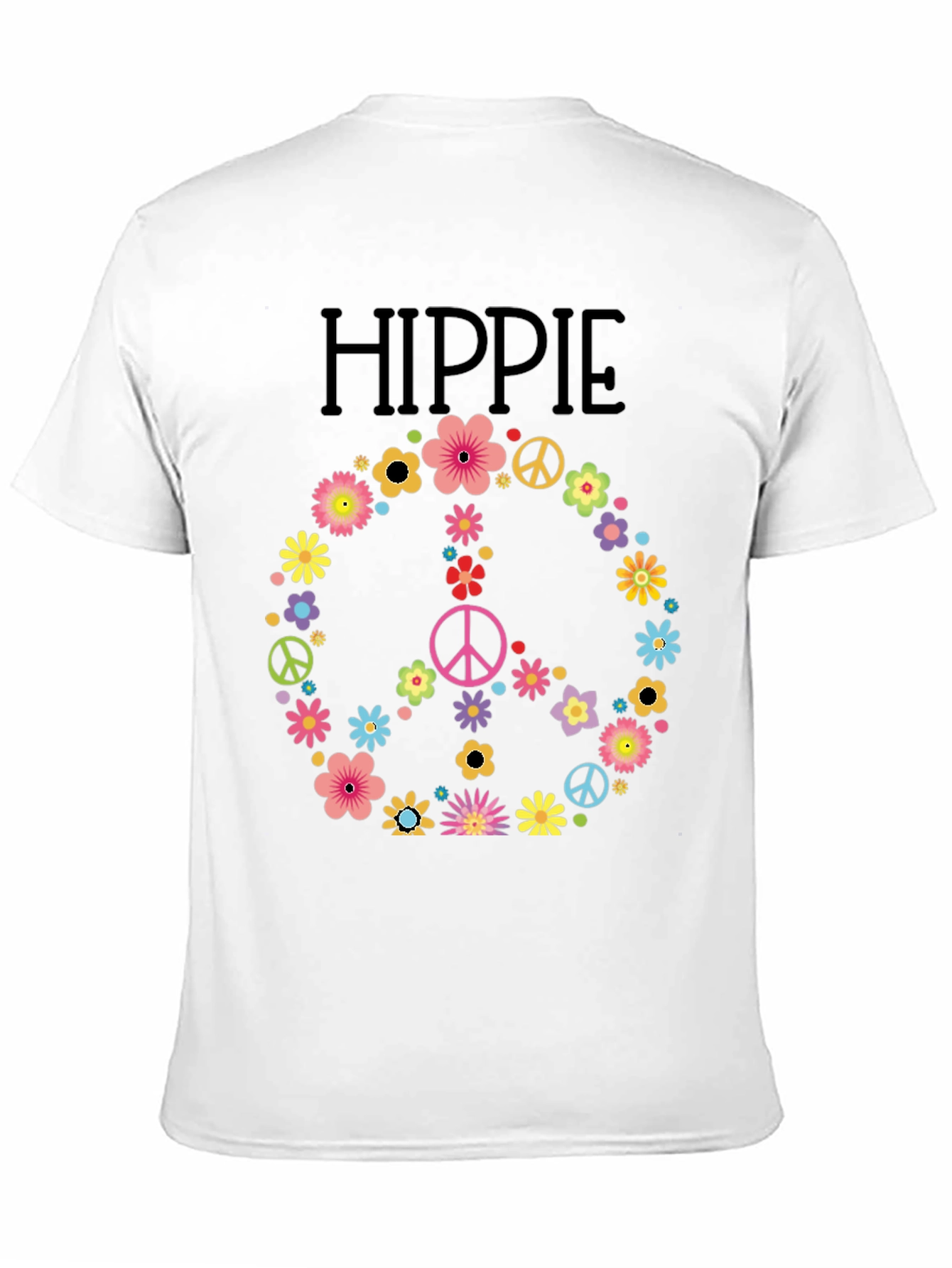 Hippie Peace Sign Floral T-Shirt - Black