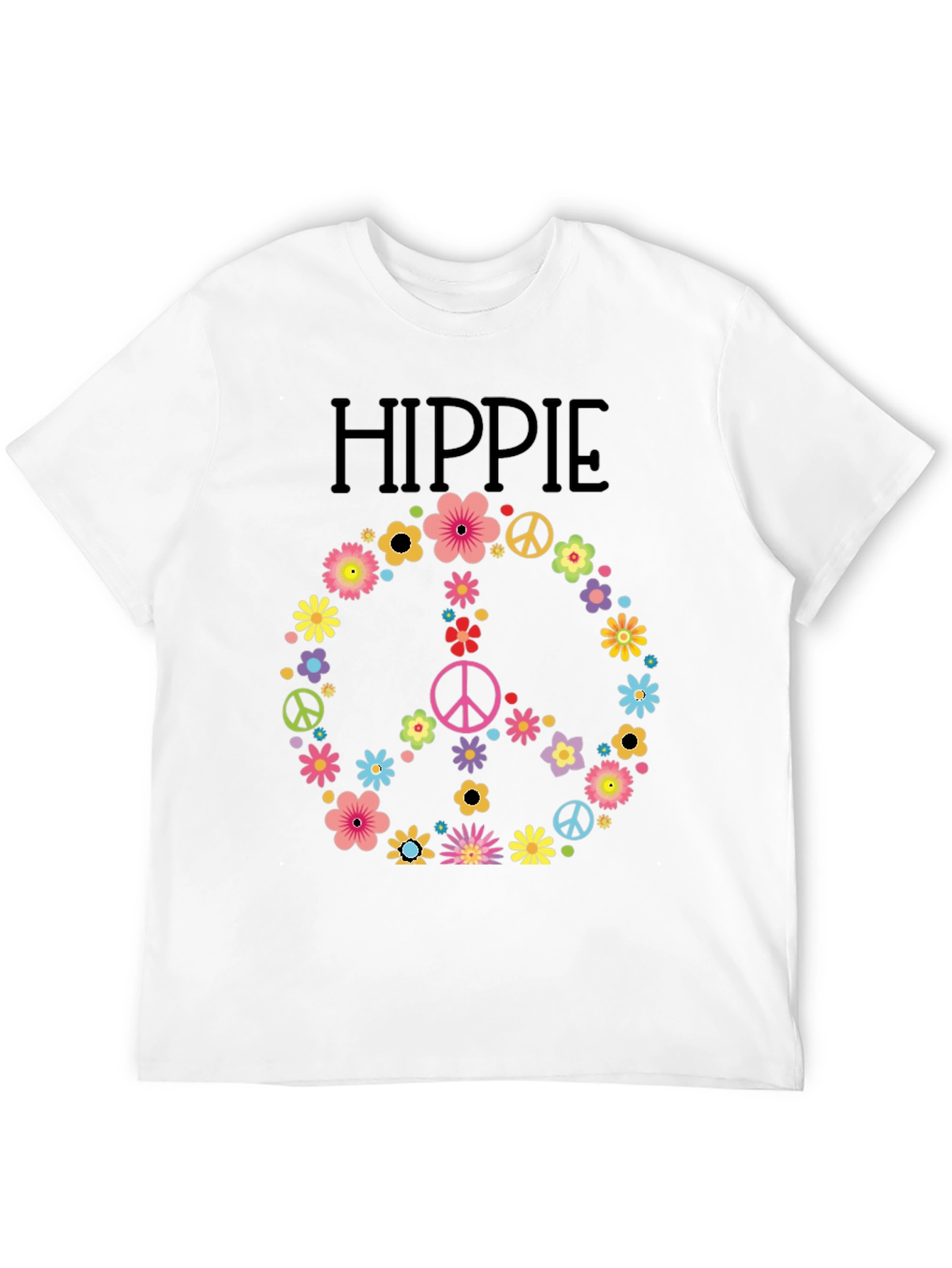 Hippie Peace Sign Floral T-Shirt - Black