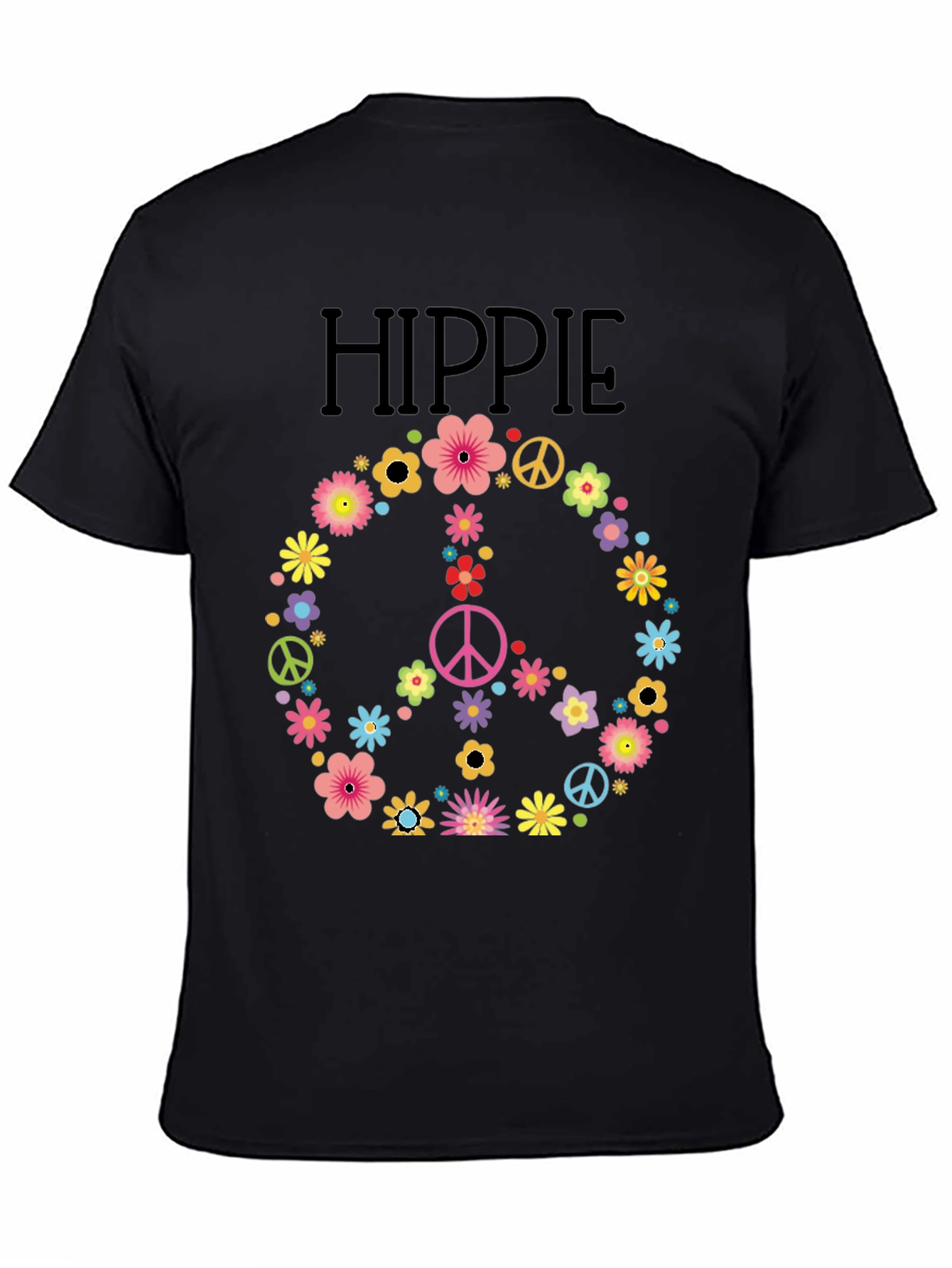 Hippie Peace Sign Floral T-Shirt - Black