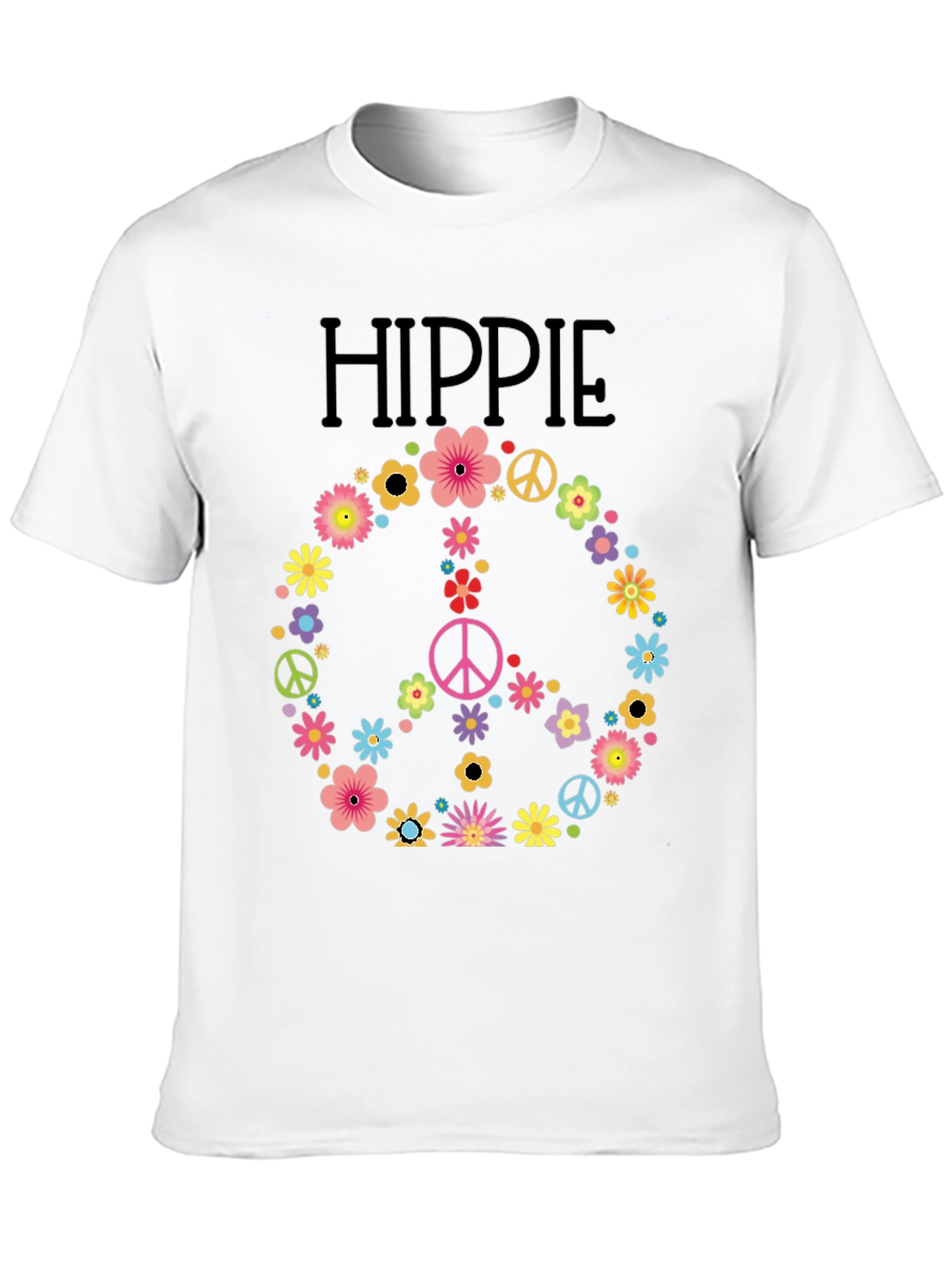 Hippie Peace Sign Floral T-Shirt - Black