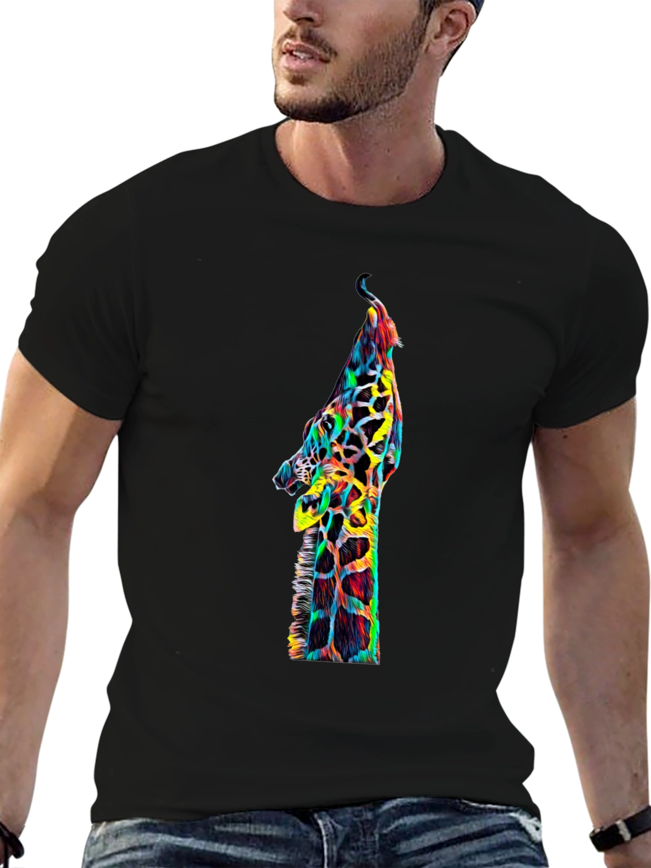 Cool Giraffe Graphic Print Black T-Shirt