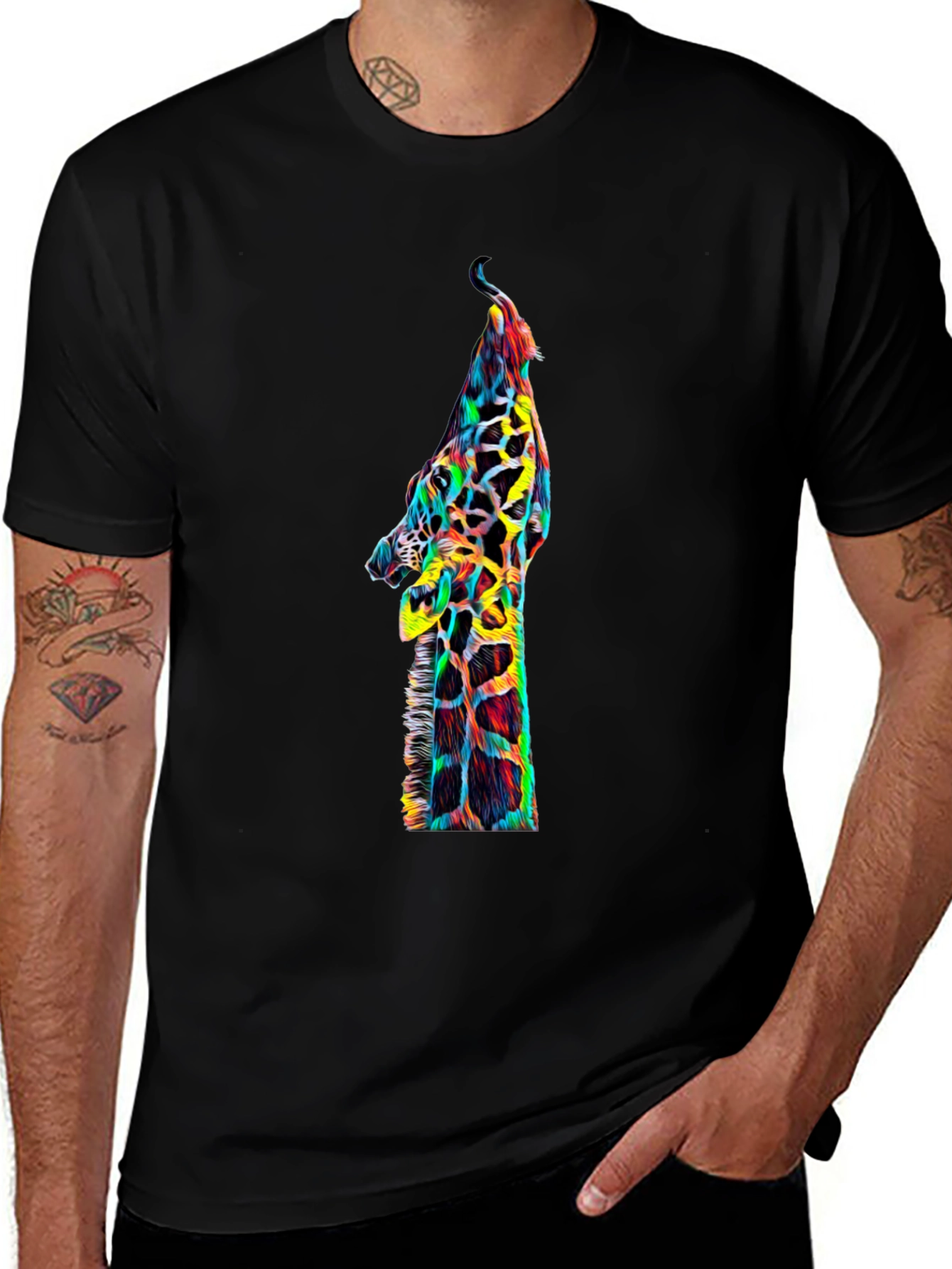 Cool Giraffe Graphic Print Black T-Shirt