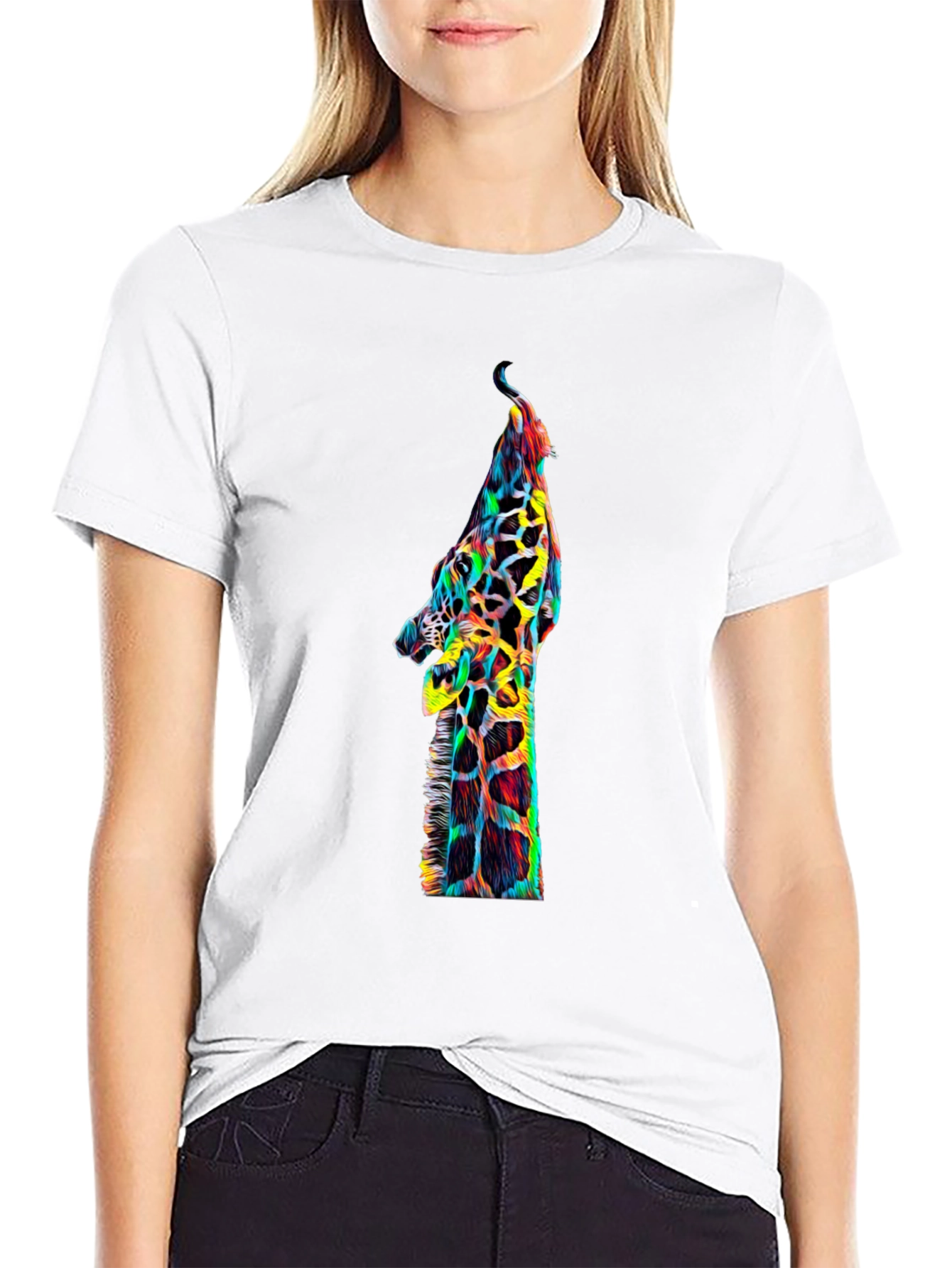 Cool Giraffe Graphic Print Black T-Shirt