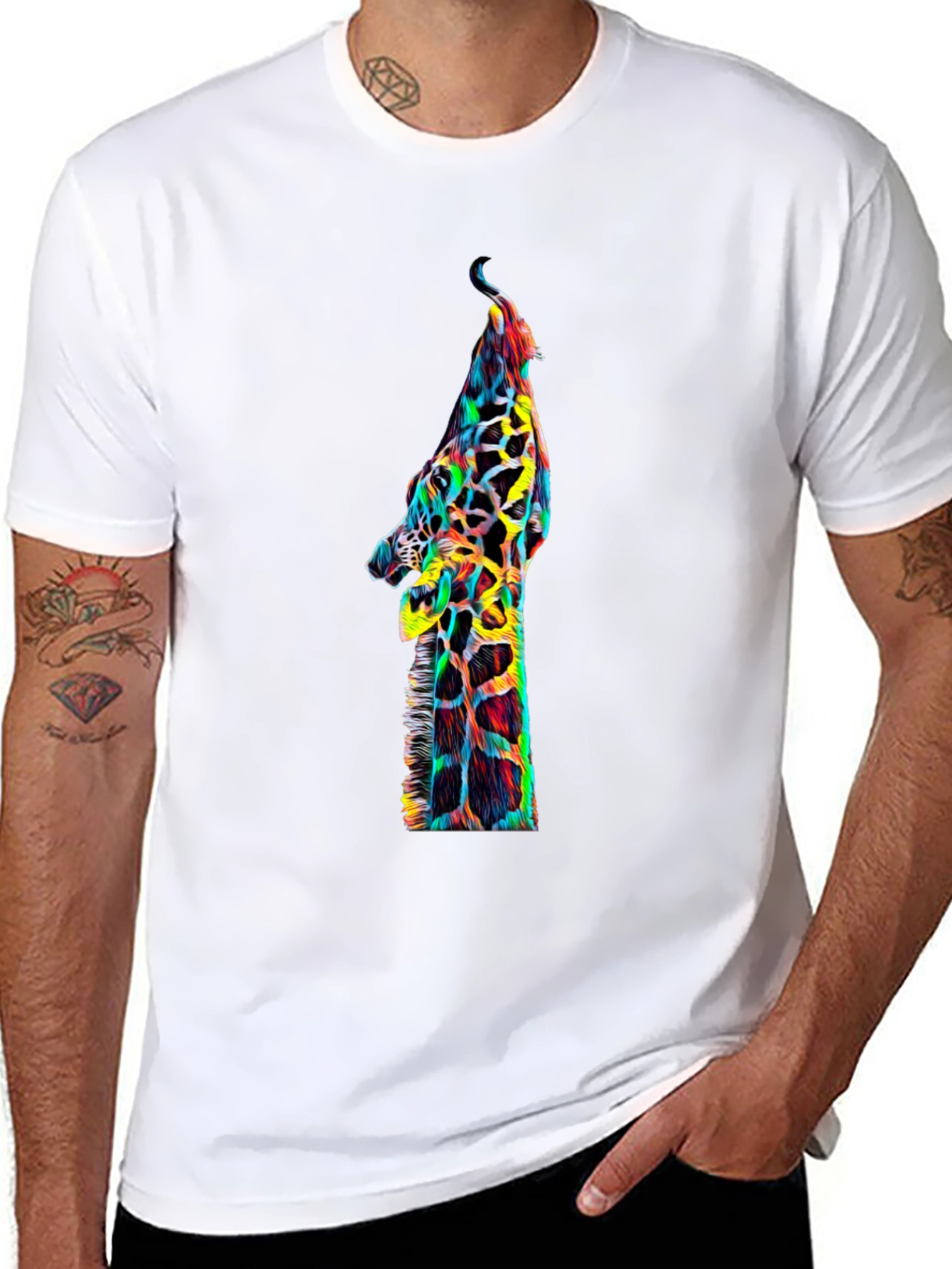 Cool Giraffe Graphic Print Black T-Shirt