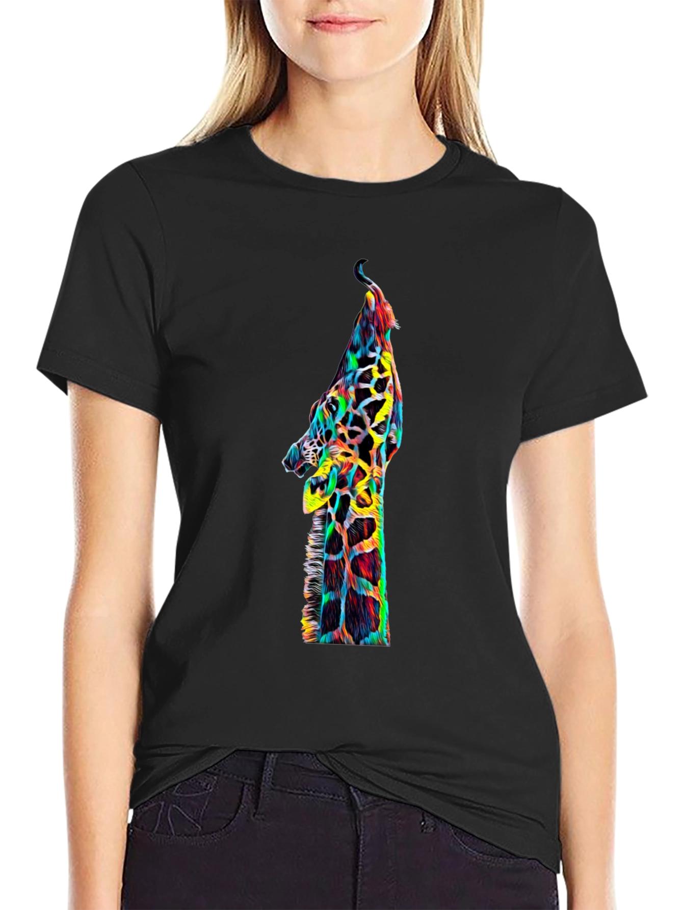 Cool Giraffe Graphic Print Black T-Shirt