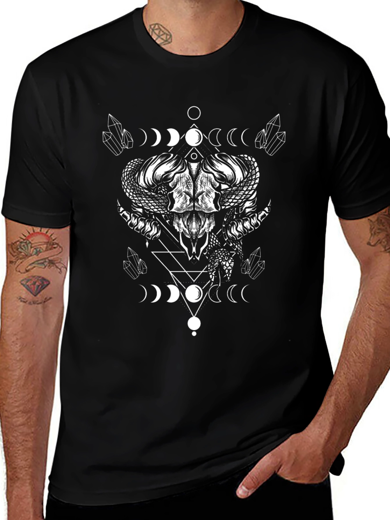 Occult Ram Skull Graphic Tee - Black Cotton T-Shirt