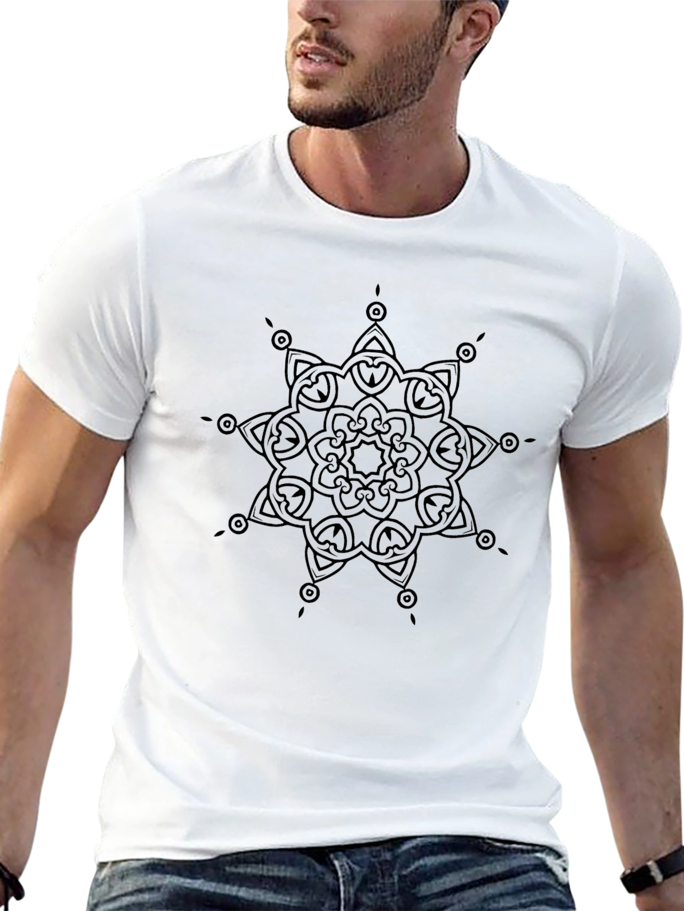 Mens Black T-Shirt with Mandala Style Print