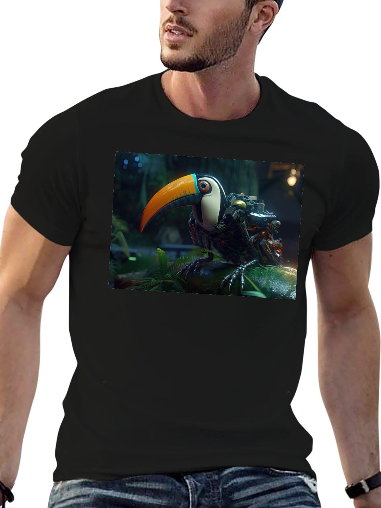 Robotic Toucan Graphic Tee - Black Cotton Blend