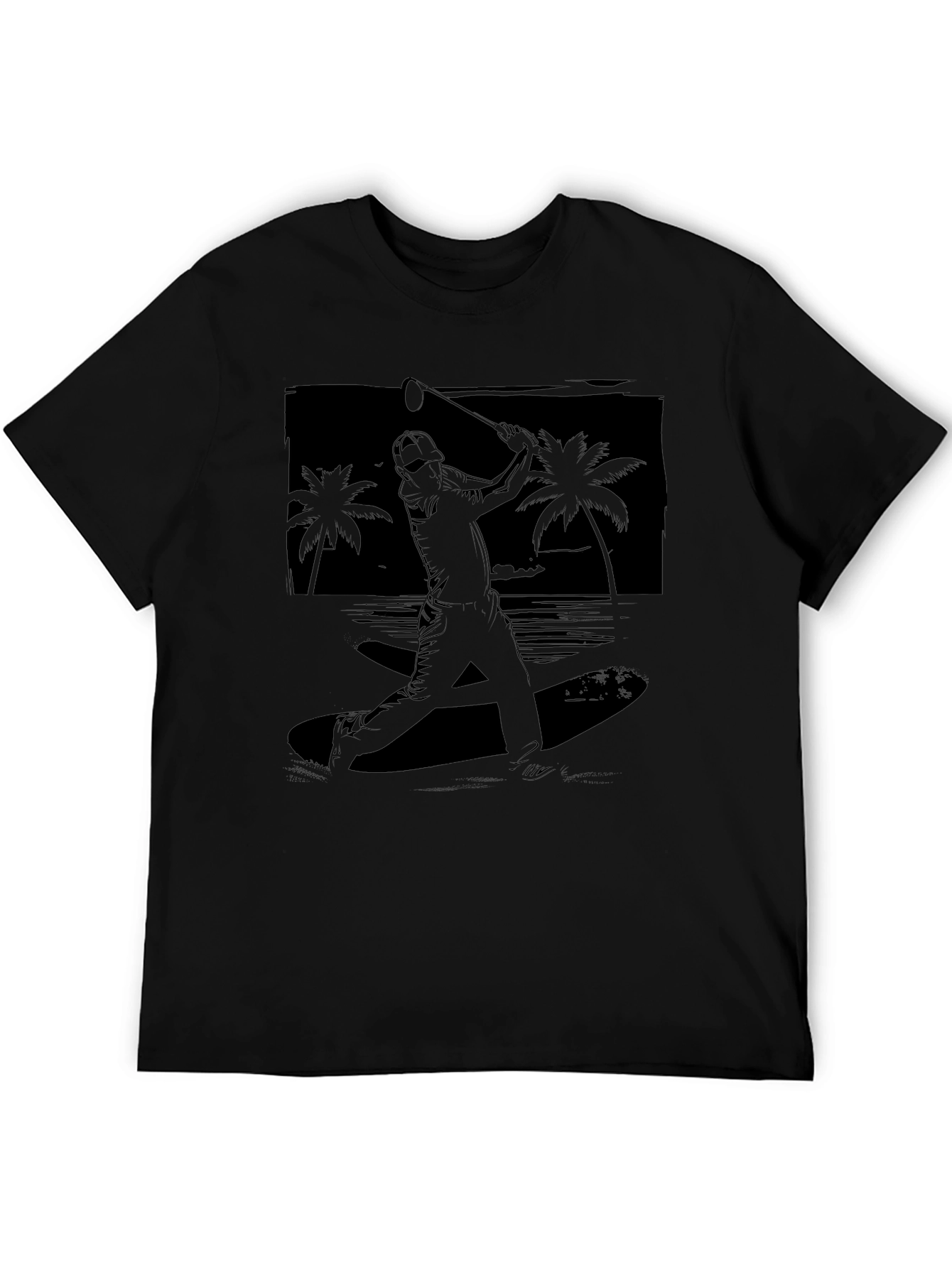 Beach Baseball Graphic Tee - Black Cotton T-Shirt