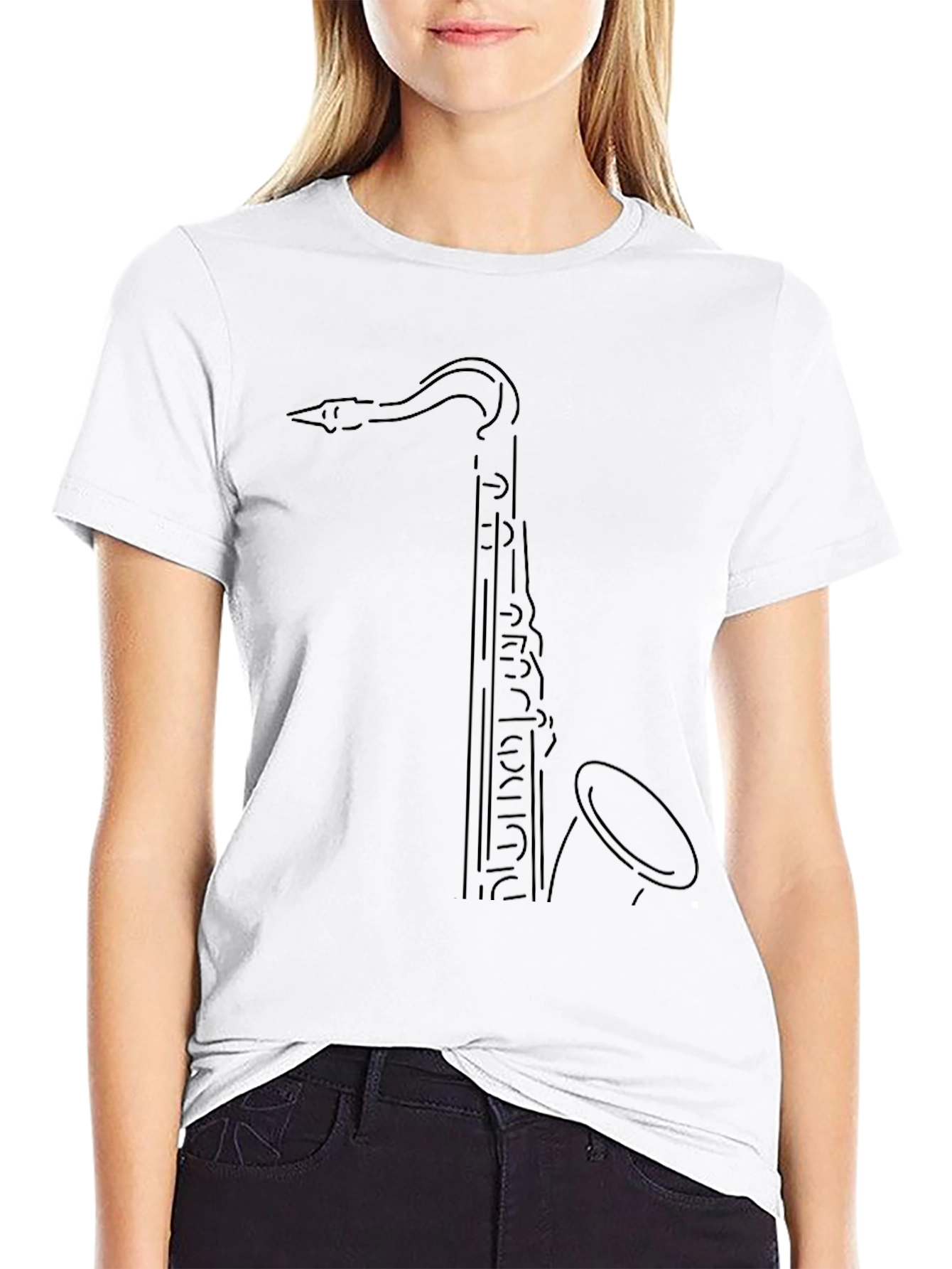 Saxophone Outline Black T-Shirt