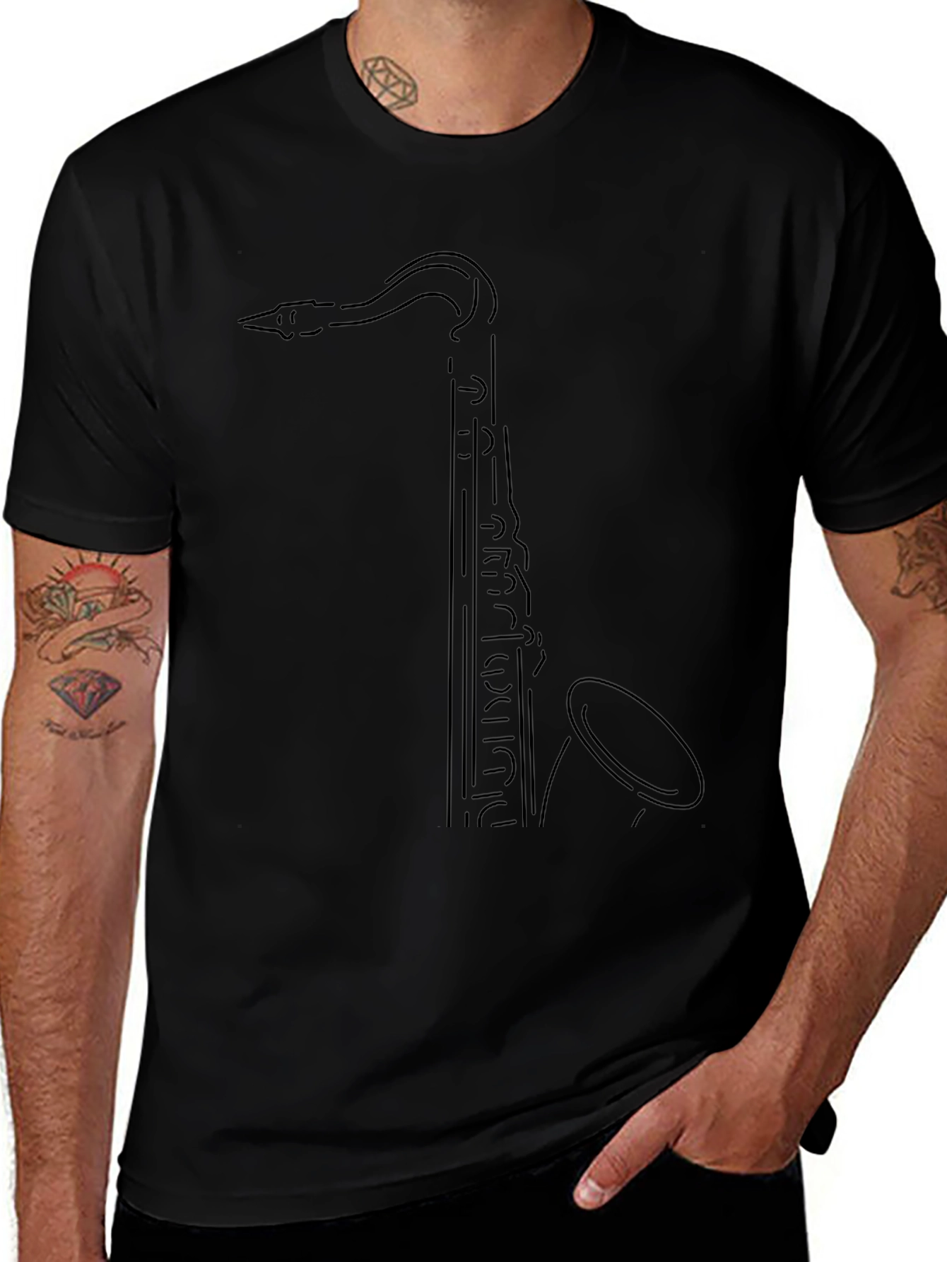 Saxophone Outline Black T-Shirt