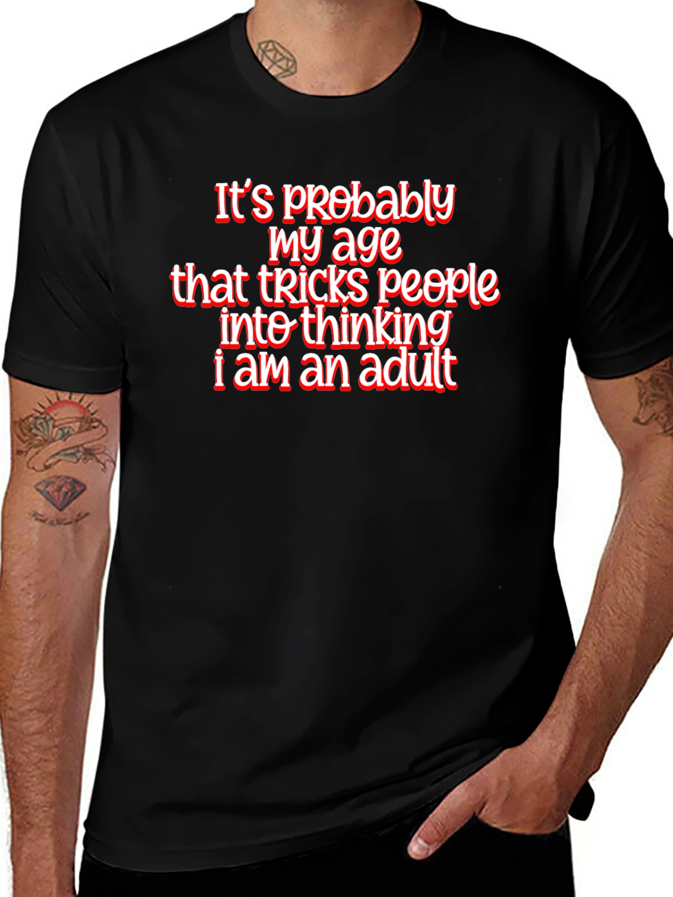 Funny Age Tricks Graphic Tee - Black