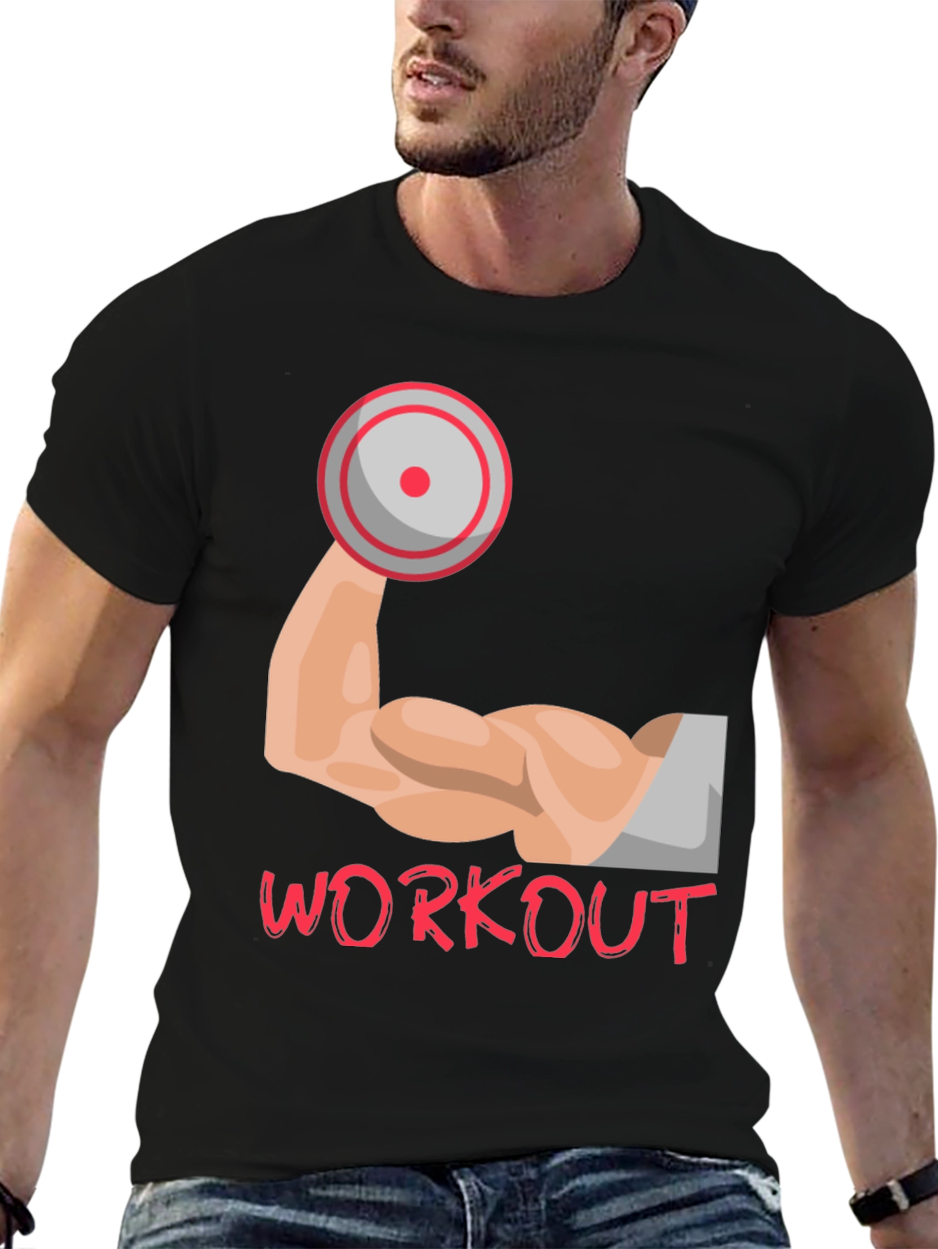 Workout Graphic Tee - Muscle Arm Dumbbell Design