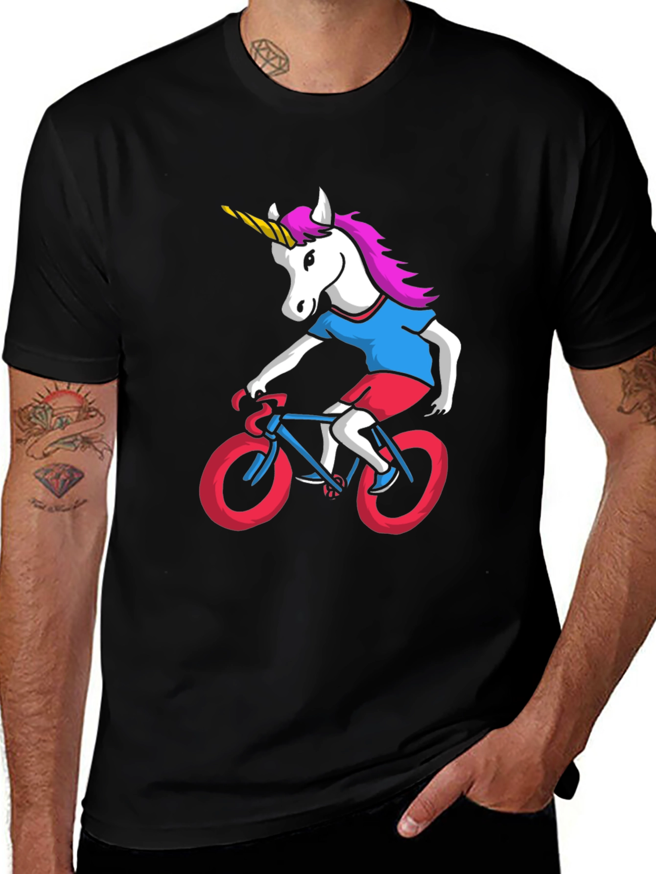 Unicorn Riding Bike Graphic Tee