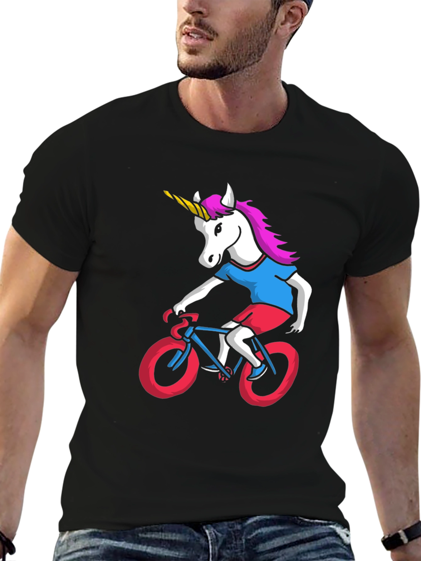 Unicorn Riding Bike Graphic Tee