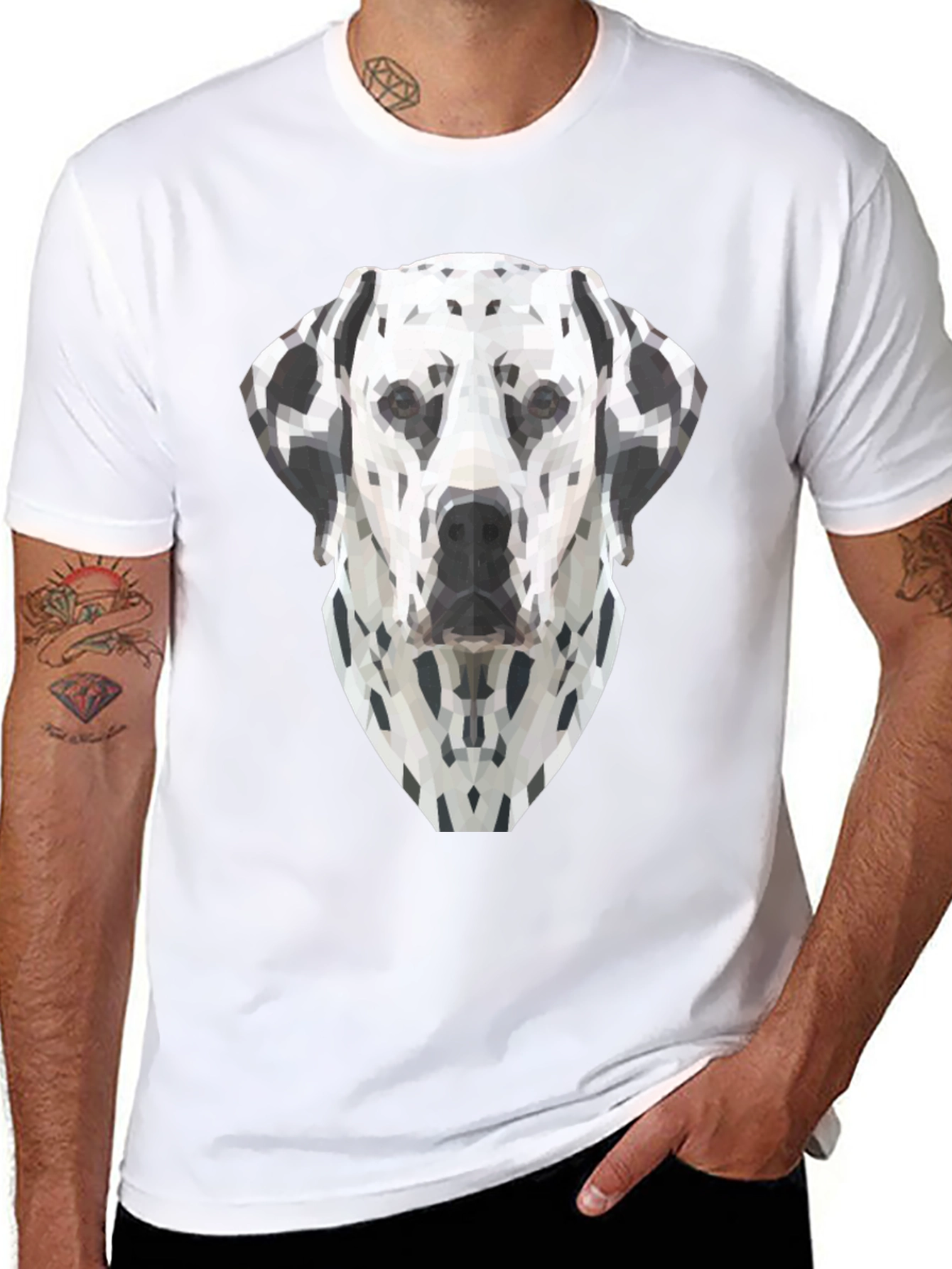 Geometric Dalmatian Dog Graphic Tee - Black