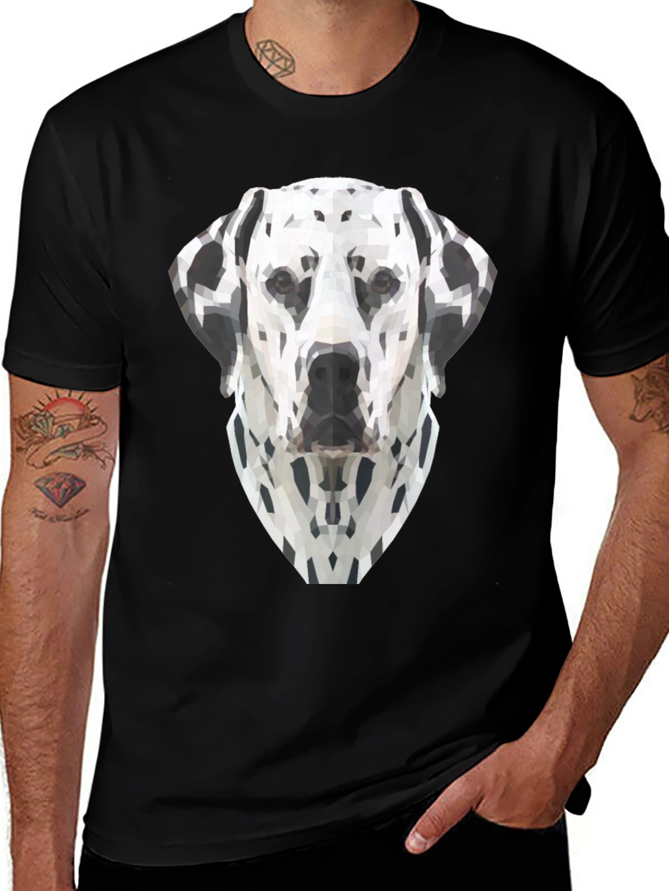 Geometric Dalmatian Dog Graphic Tee - Black
