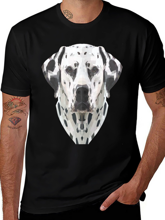 Geometric Dalmatian Dog Graphic Tee - Black