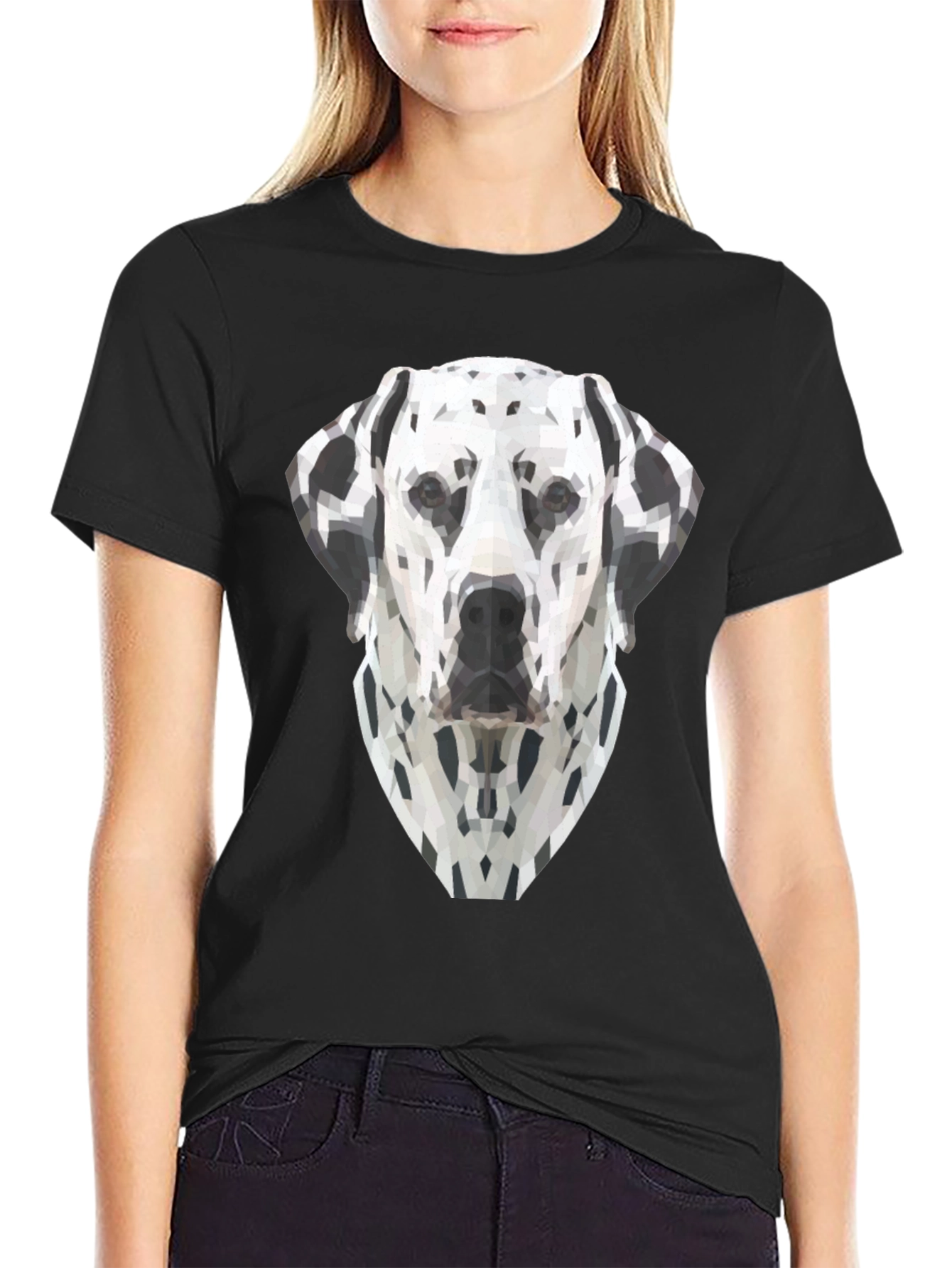 Geometric Dalmatian Dog Graphic Tee - Black