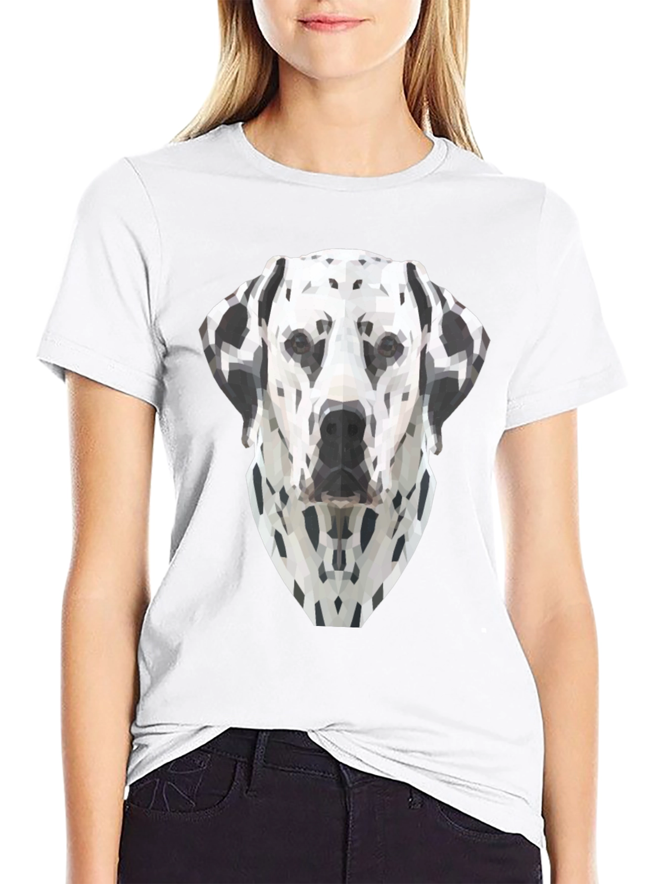 Geometric Dalmatian Dog Graphic Tee - Black