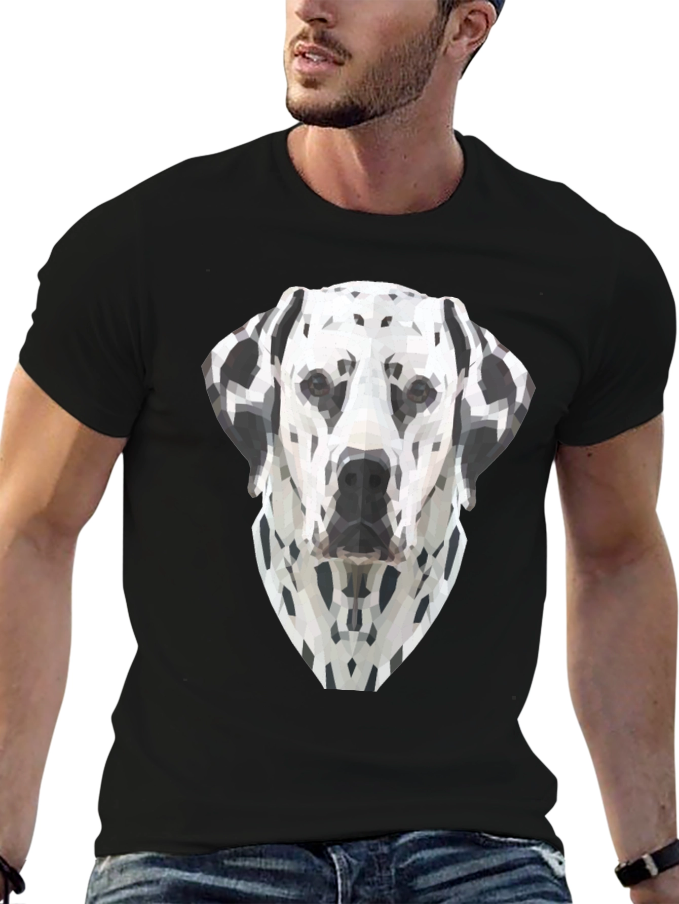 Geometric Dalmatian Dog Graphic Tee - Black