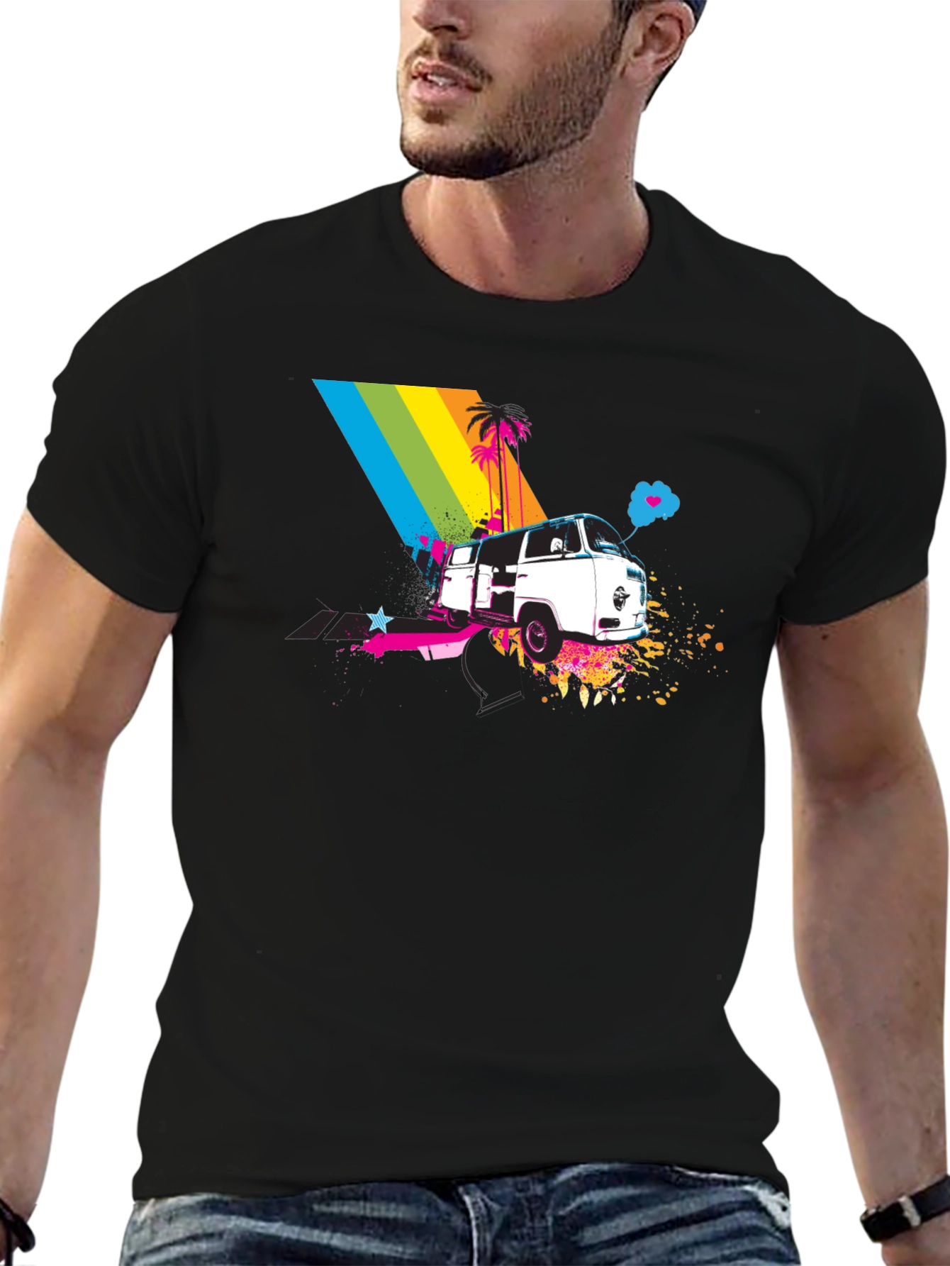 Retro Van T-Shirt - Rainbow Beach Design