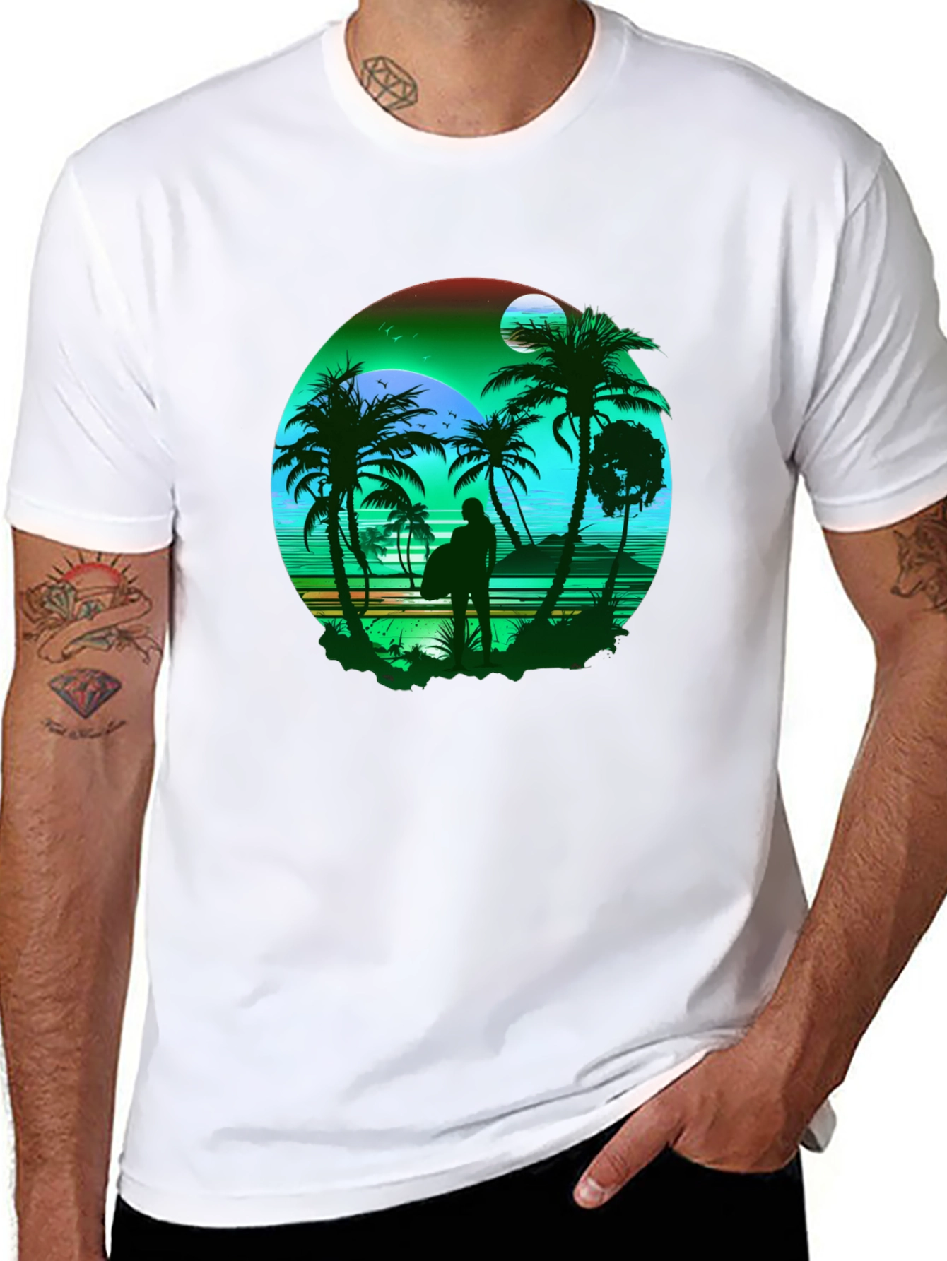 Tropical Beach Surfer Graphic Tee