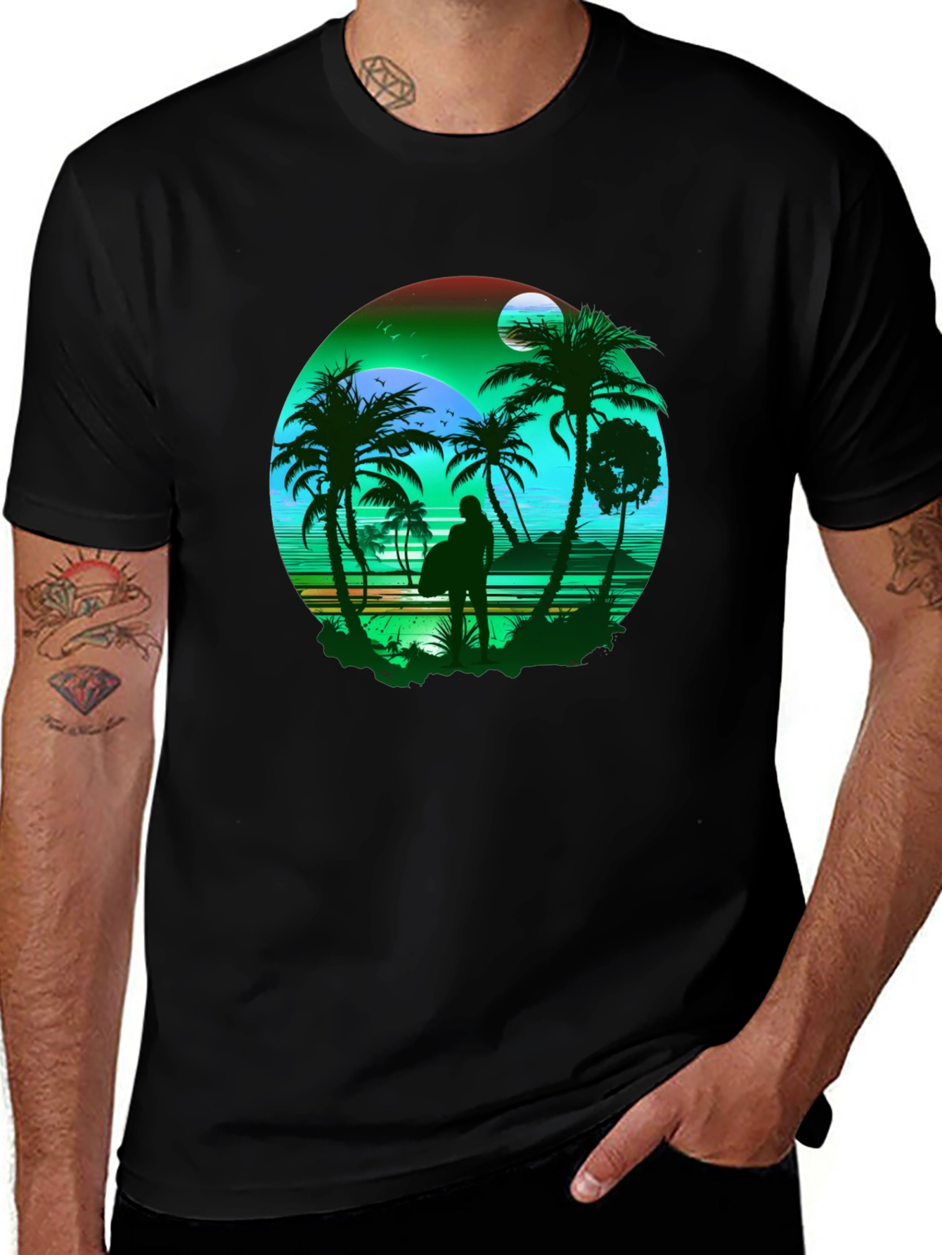 Tropical Beach Surfer Graphic Tee