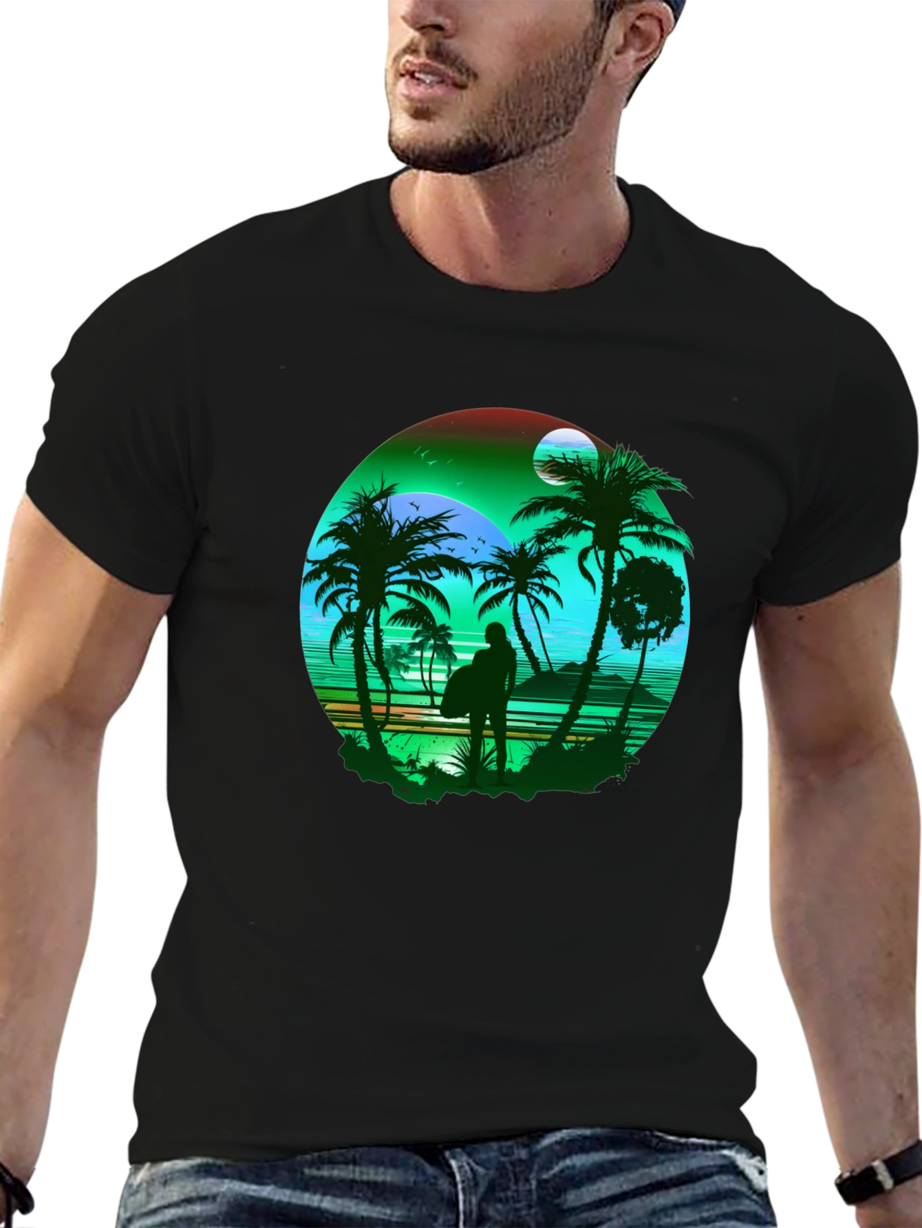Tropical Beach Surfer Graphic Tee