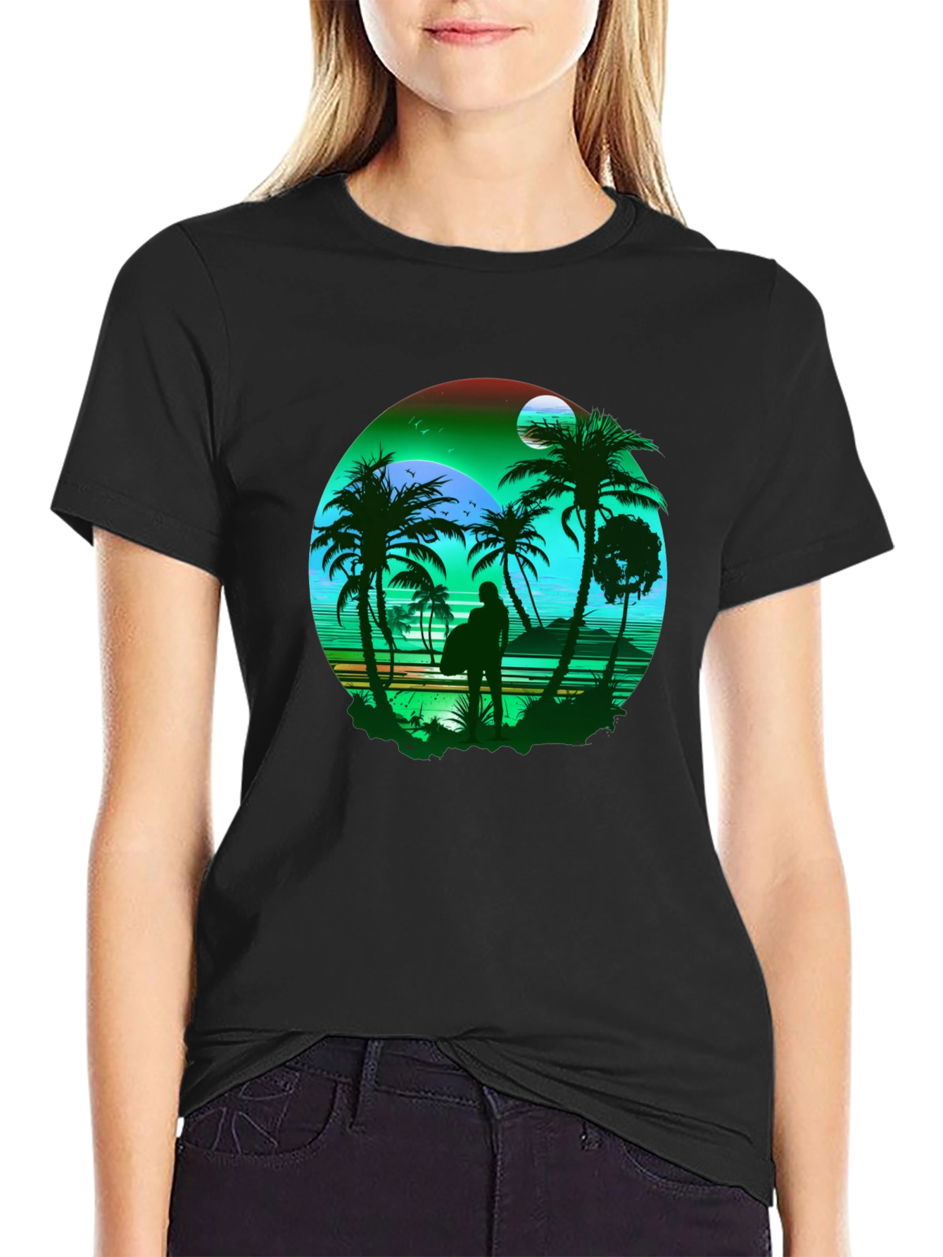 Tropical Beach Surfer Graphic Tee