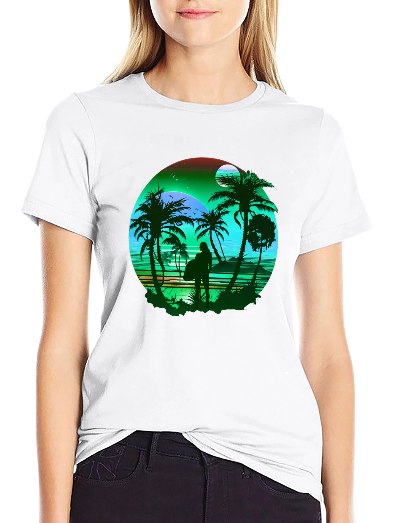 Tropical Beach Surfer Graphic Tee
