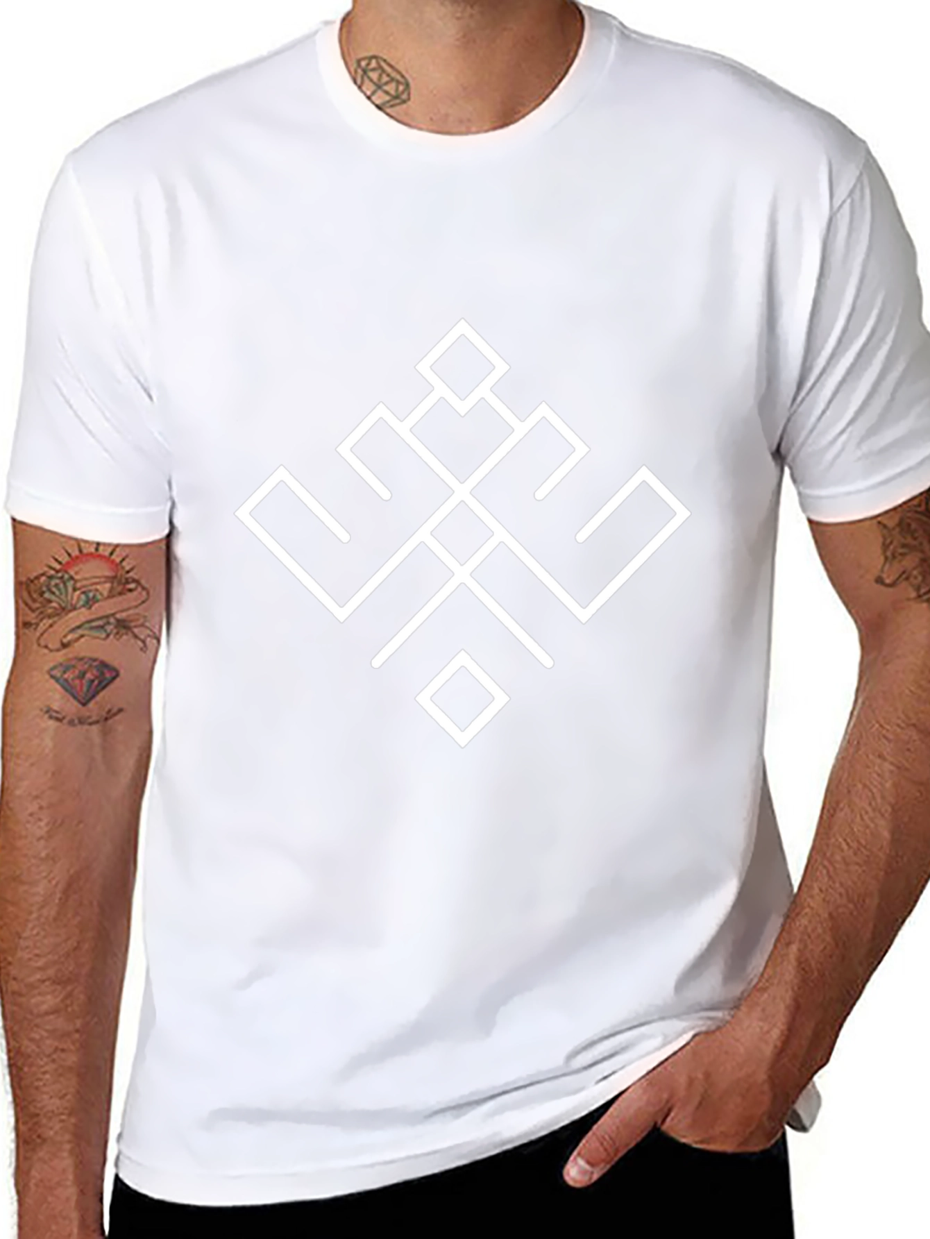Geometric Symbol Tee - Black Cotton Casual Shirt