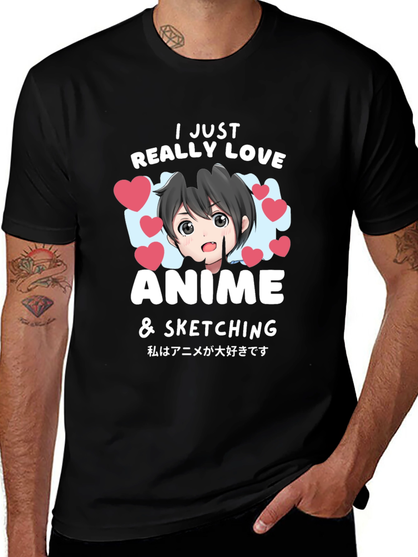 Anime Lovers Black T-Shirt: I Love Anime & Sketching