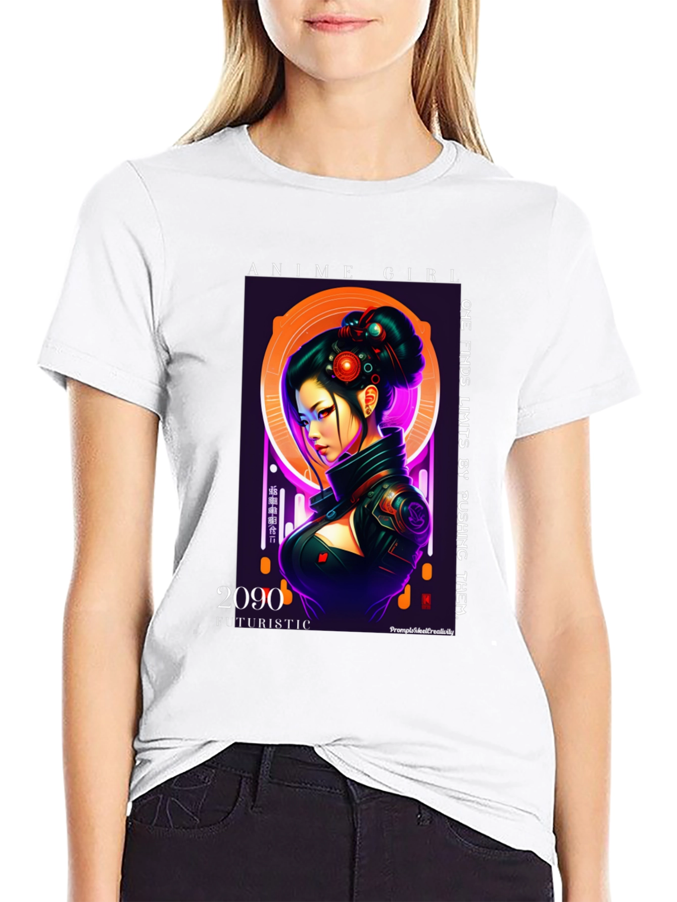 Anime Girl Futuristic 2090 Black T-Shirt