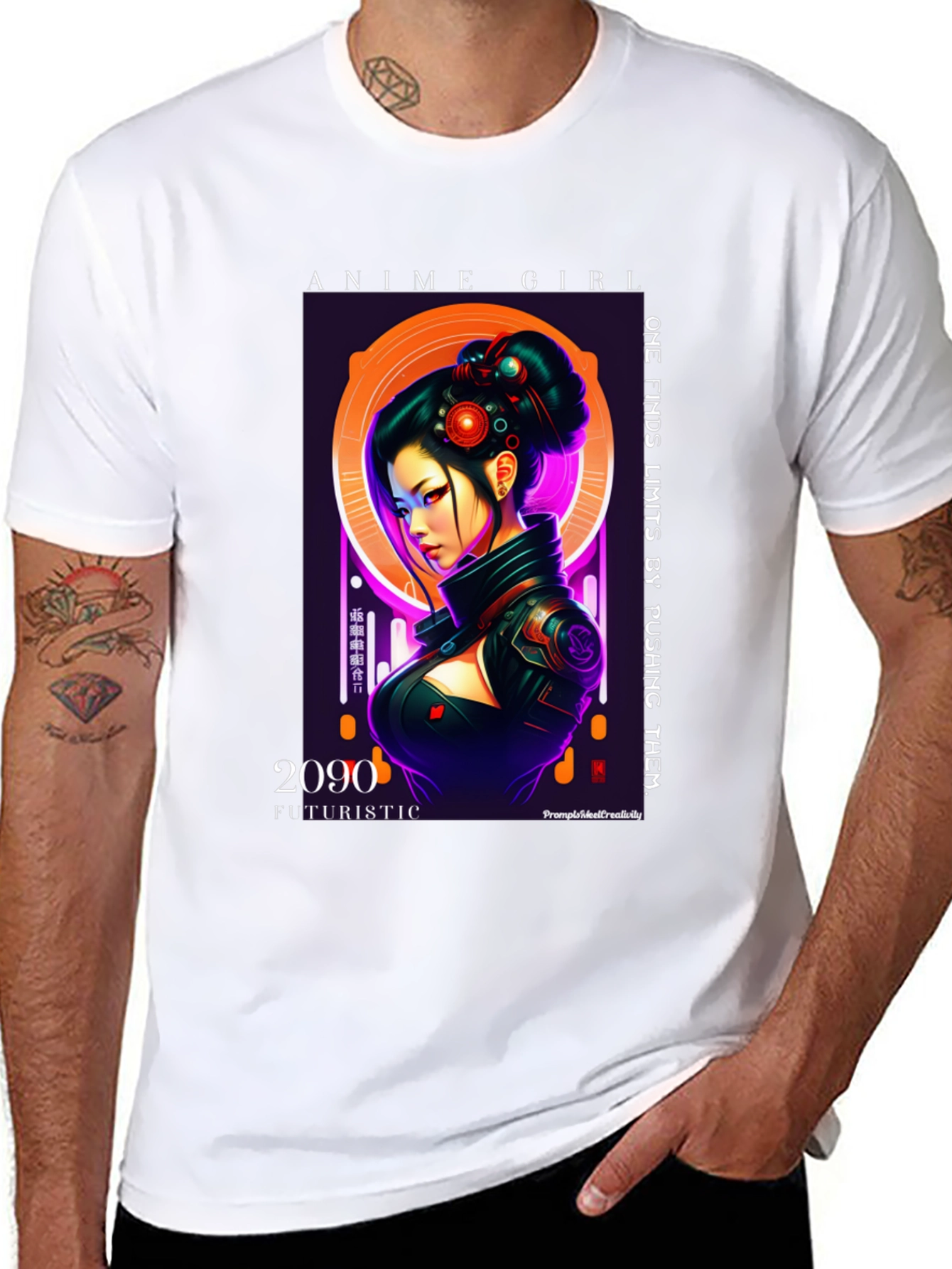 Anime Girl Futuristic 2090 Black T-Shirt