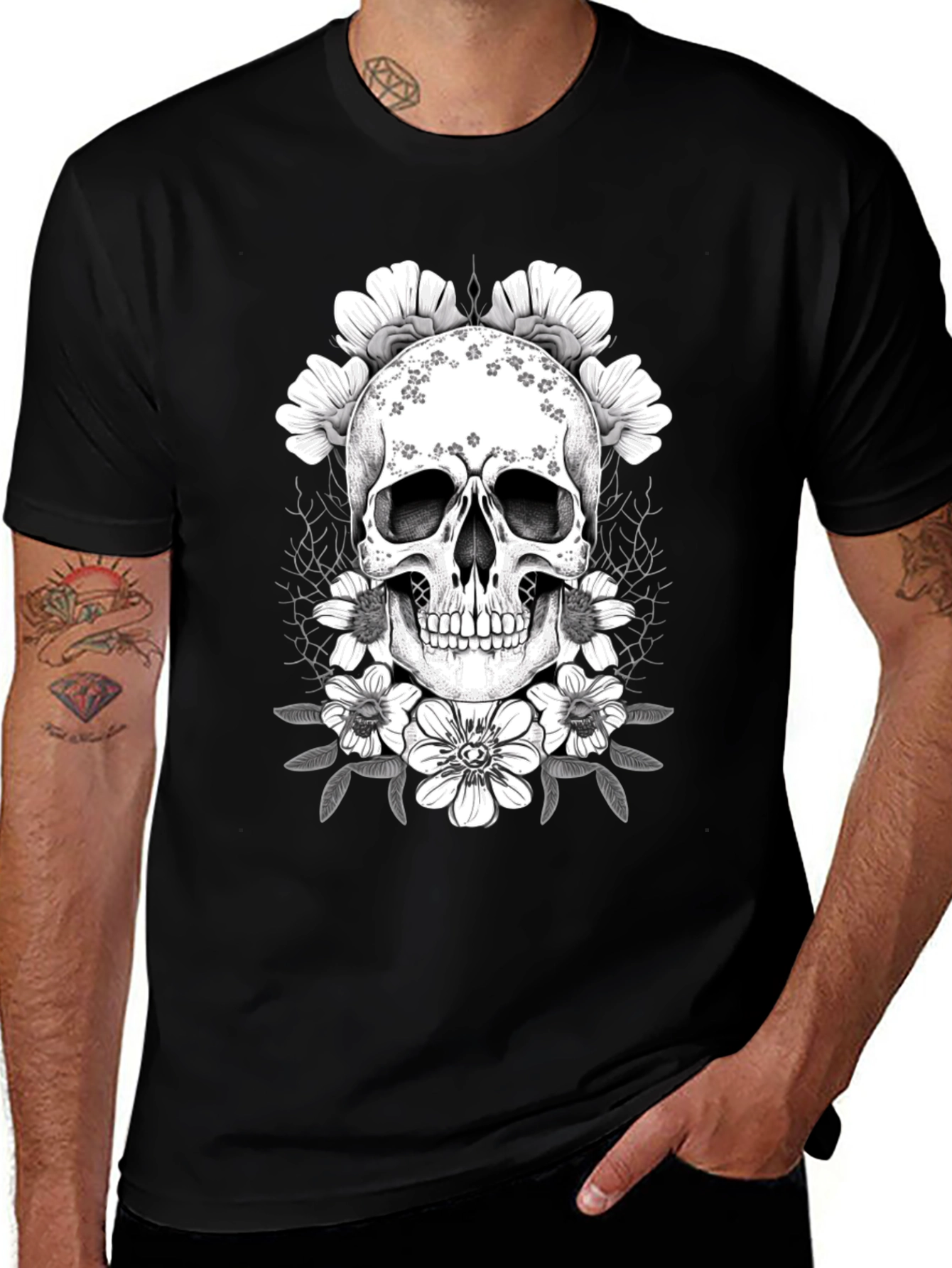 Floral Skull Graphic T-Shirt - Dark Aesthetic Tee