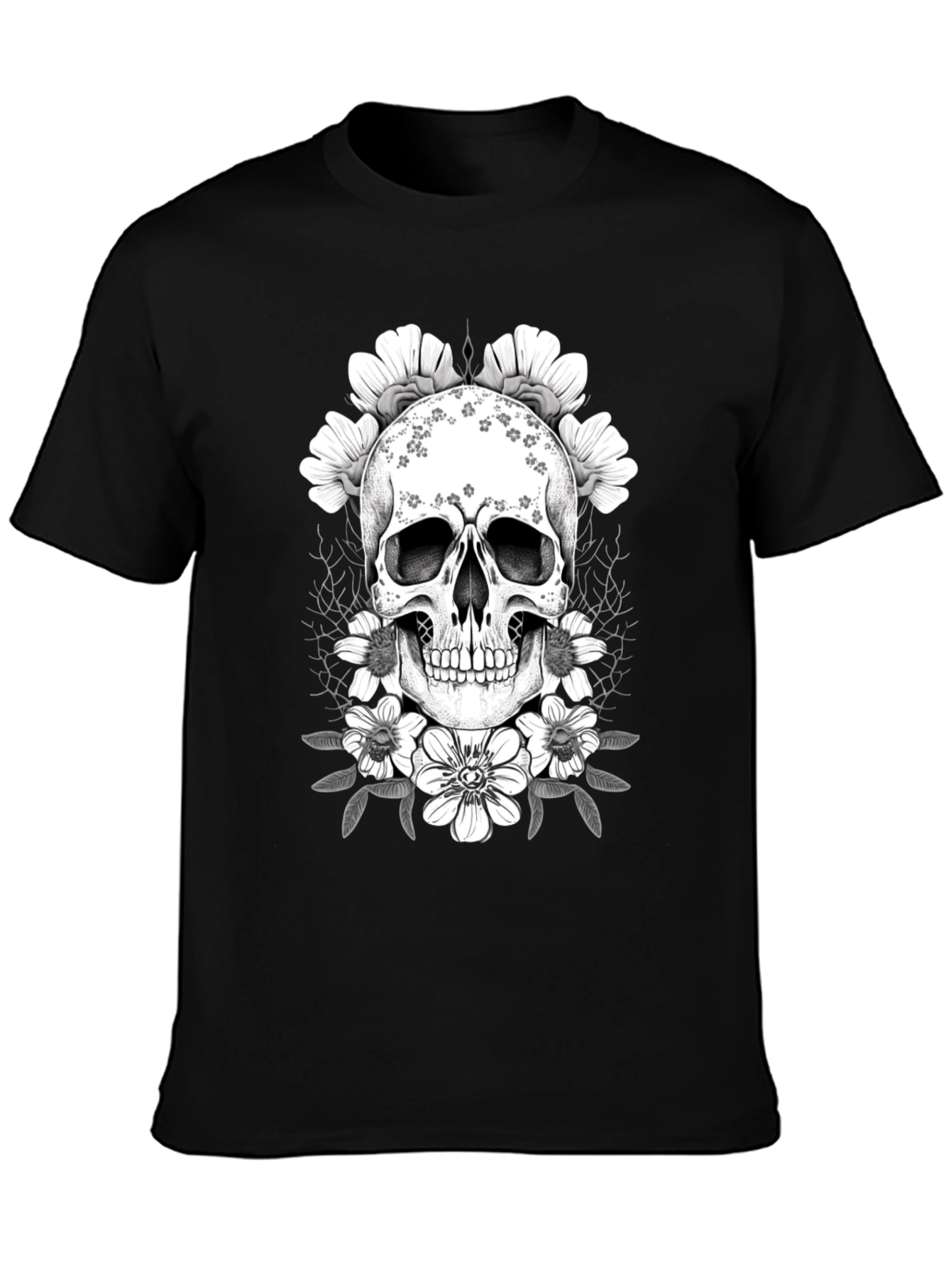 Floral Skull Graphic T-Shirt - Dark Aesthetic Tee
