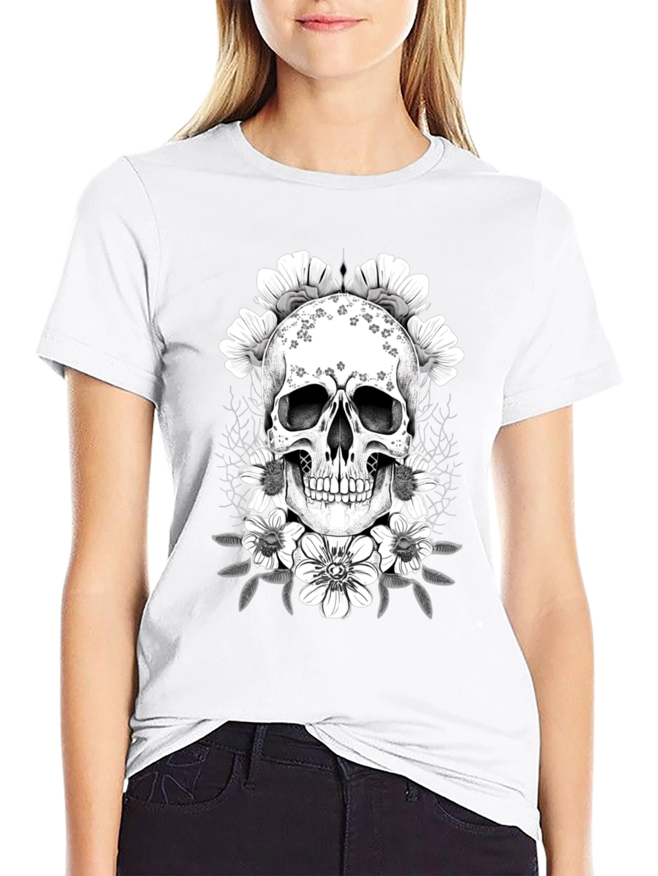 Floral Skull Graphic T-Shirt - Dark Aesthetic Tee