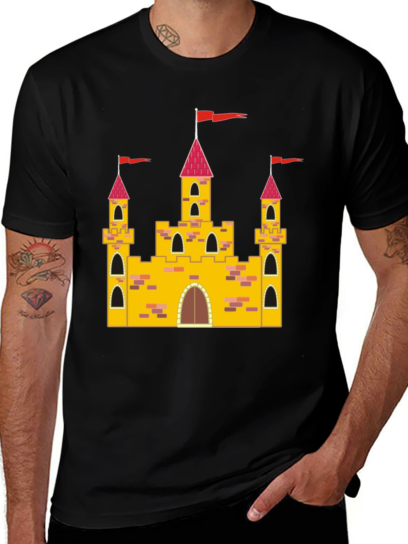 Castle Graphic Tee - Whimsical Design Black T-Shirt
