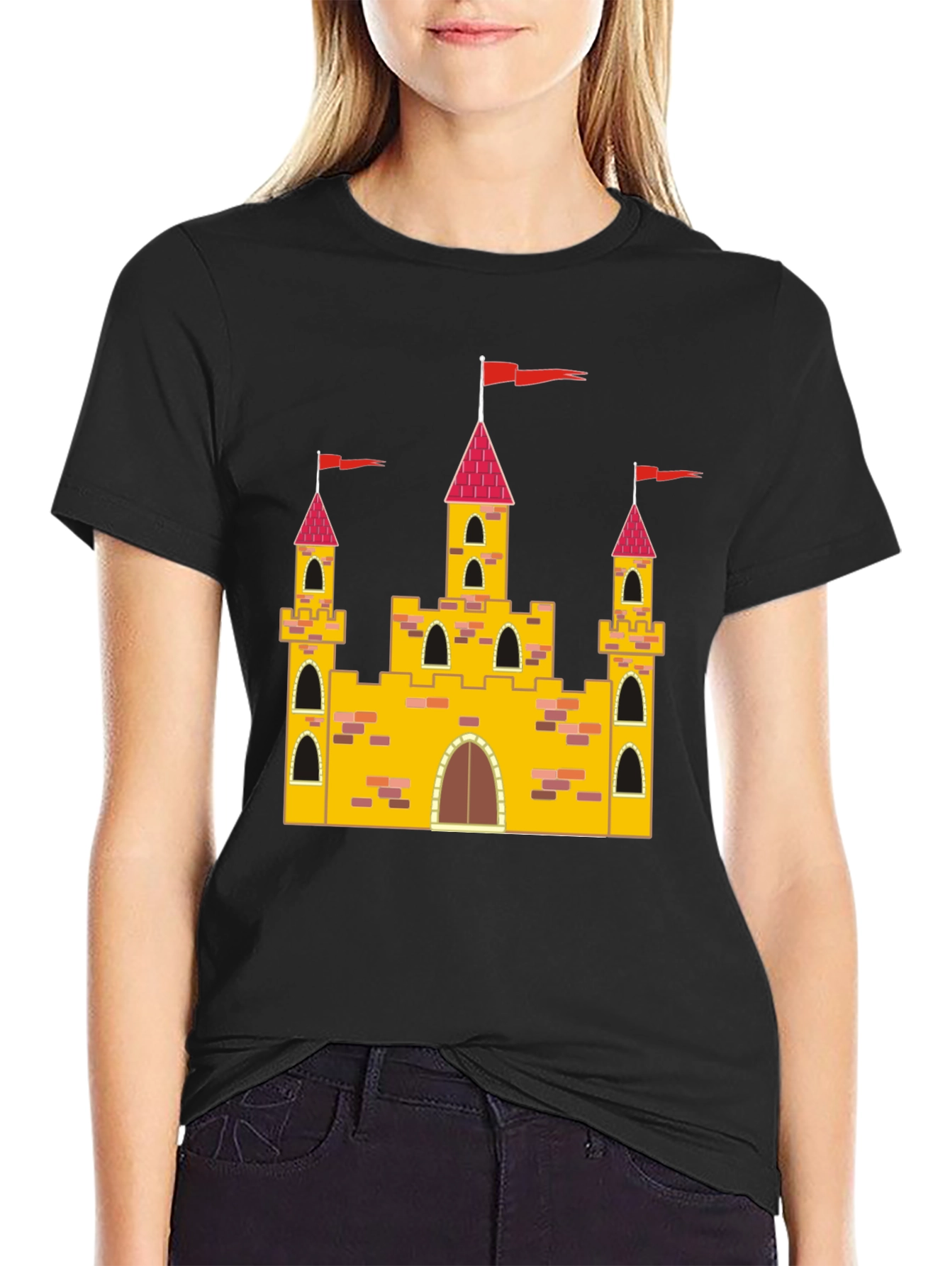 Castle Graphic Tee - Whimsical Design Black T-Shirt