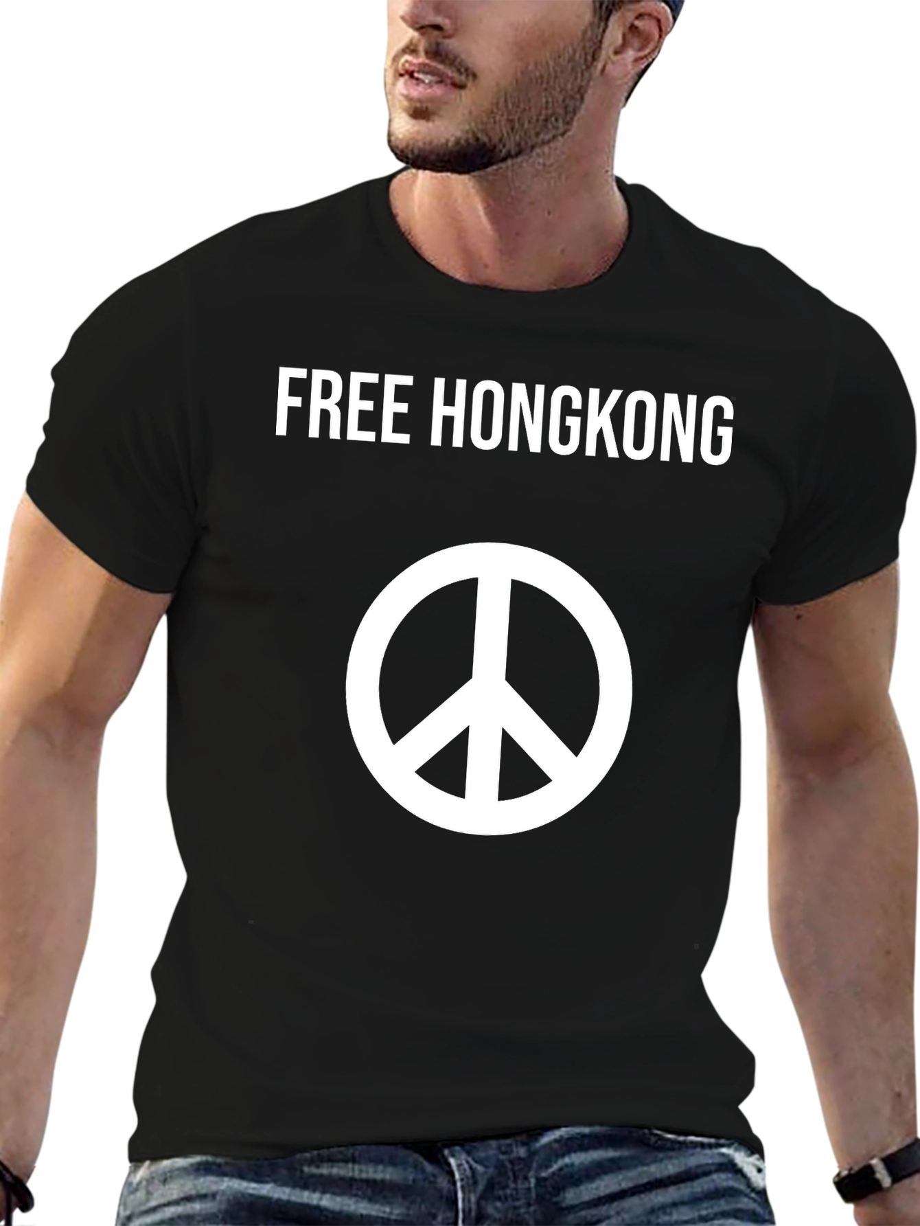 Free Hongkong Peace Symbol Black T-Shirt